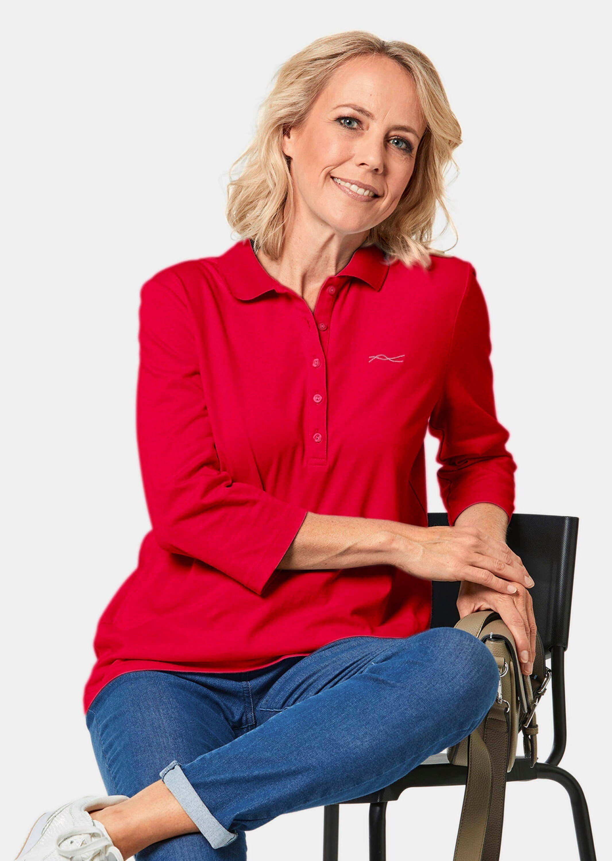 GOLDNER Poloshirt Baumwollshirt mit Glanzakzenten Stilvolles Jerseyshirt mit Polokragen, Knopfleiste und 3/4-Arm