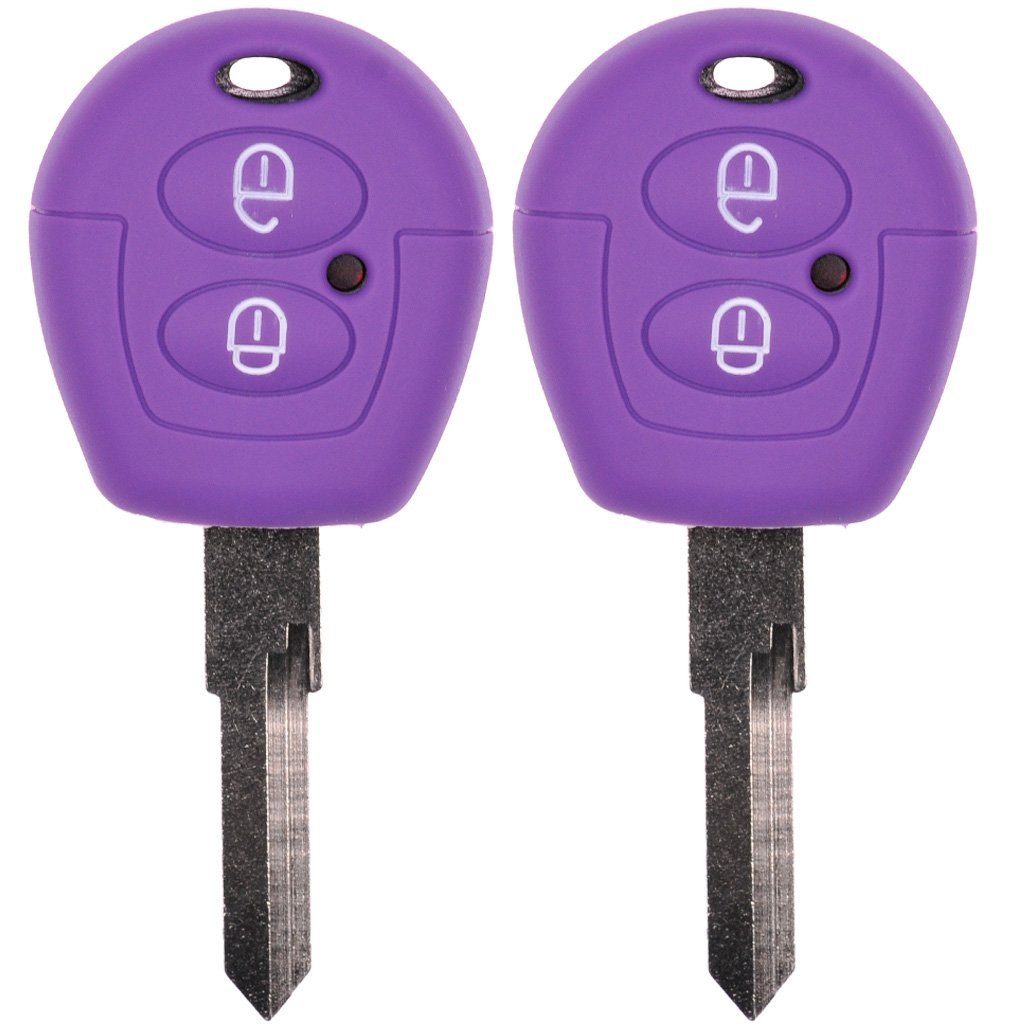 mt-key Schlüsseltasche 2x Autoschlüssel Silikon Schutzhülle im 2er-Set, für VW SEAT Skoda T4 Fox Sharan Polo Cordoba 2 Tasten Fernbedienung Lila