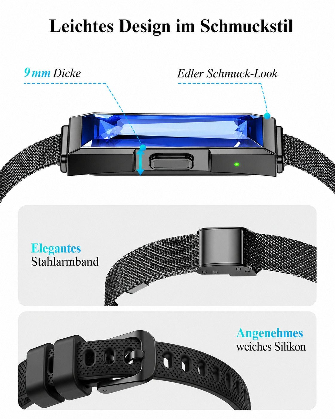 ANYSUN Stylischer Fitness Tracker Smartwatch ohne Display für Damen Herren Smartwatch 24/7 Aktivitäts- und Schlaftracker mit Herzfrequenz Blutsauerstoff HRV, 30 – Bild 5 von 5
