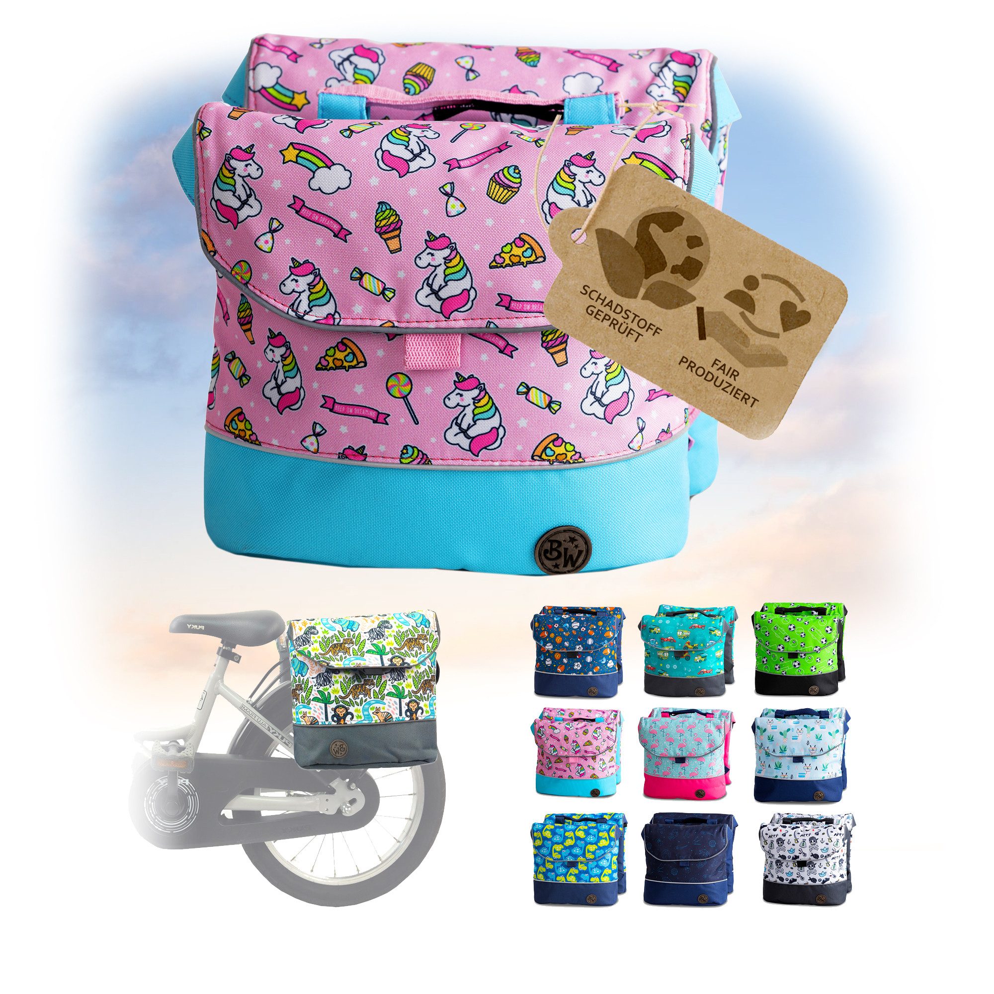 BambiniWelt by Rafael K. Gepäckträgertasche Gepäckträgertasche Fahrradtasche für Kinder z.B. für Puky Räder (M1), eingenähte Reflektorstreifen für mehr Sicherheit in der Dämmerung