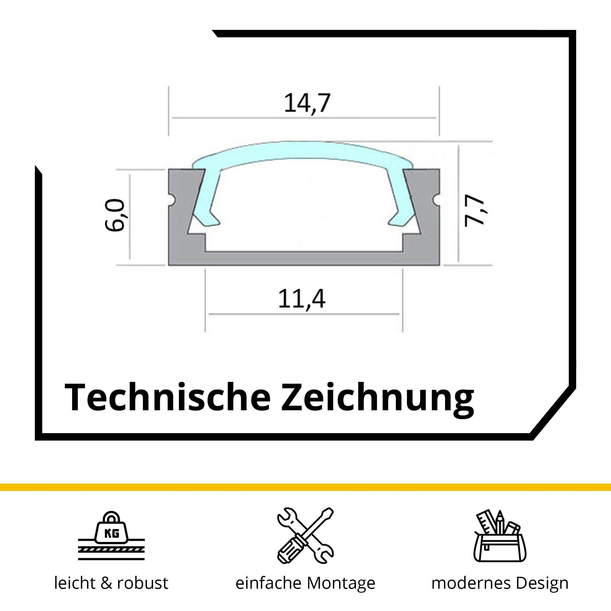 tktrading24 LED-Stripe-Profil A15 LED Aluprofil Silber mit Abdeckung - Premium LED-Profil