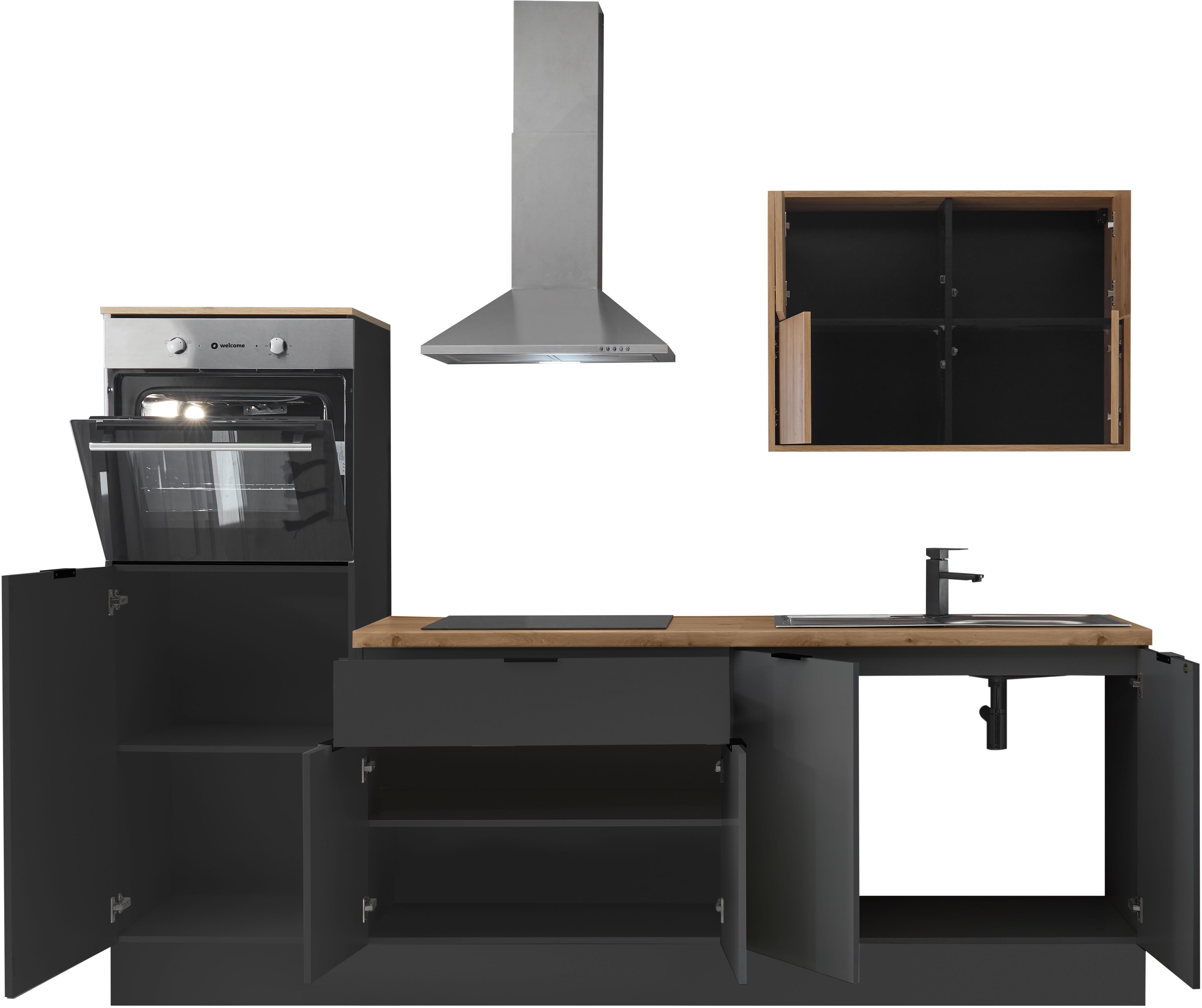 KOCHSTATION Küchenzeile KS-Georgia, mit 38mm starker Arbeitsplatte, Breite 250 cm, wahlweise mit E-Geräten und Kühlschrank – Bild 4 von 5