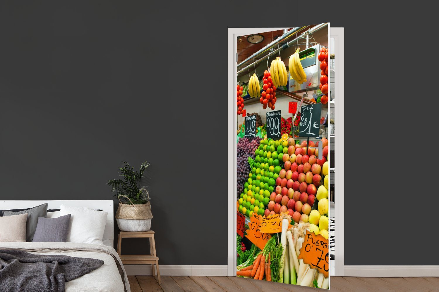 (1 Tür, für bedruckt, Behälter Türaufkleber, Fototapete 75x205 St), - Gemüse MuchoWow - - cm Obst Türtapete Matt, Markt,