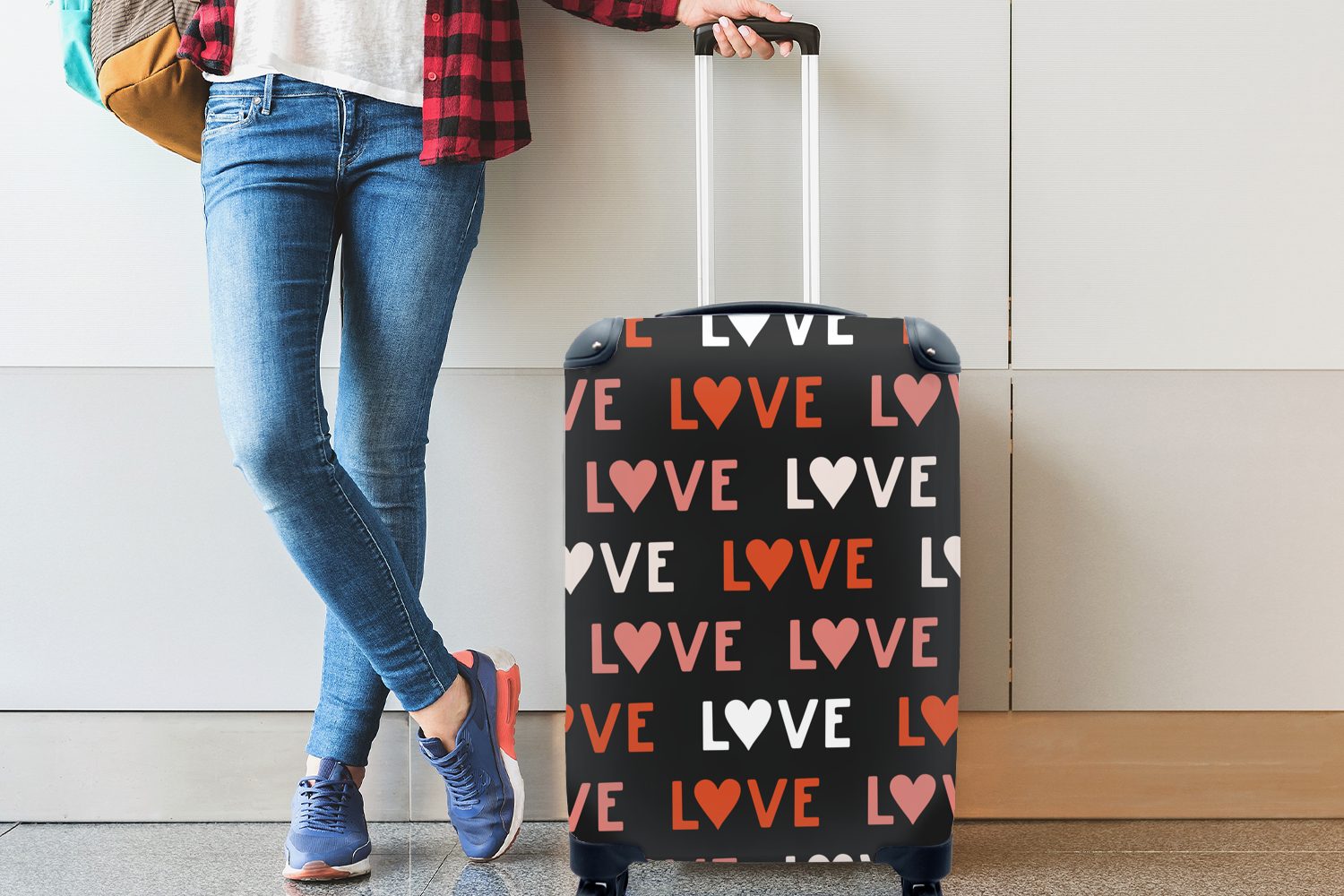 - - Muster, Trolley, 4 Reisetasche Handgepäckkoffer rollen, Ferien, Valentinstag - für Reisekoffer Liebe mit MuchoWow Rollen, Handgepäck Romantisch