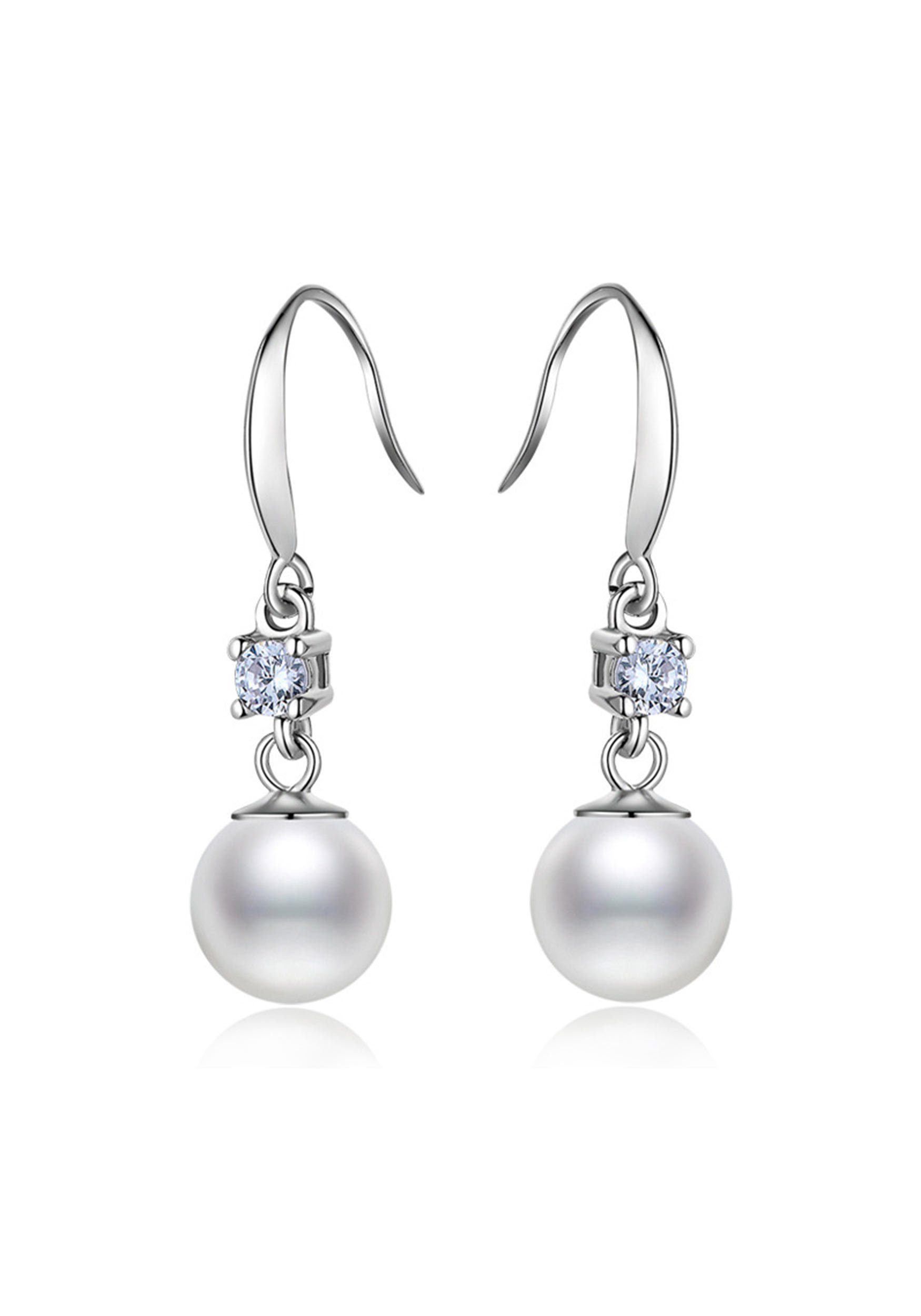 Paar Stil Ohrringe 2 Perlen Ohrhänger 925 mit Silber Zirkonia MAGICSHE