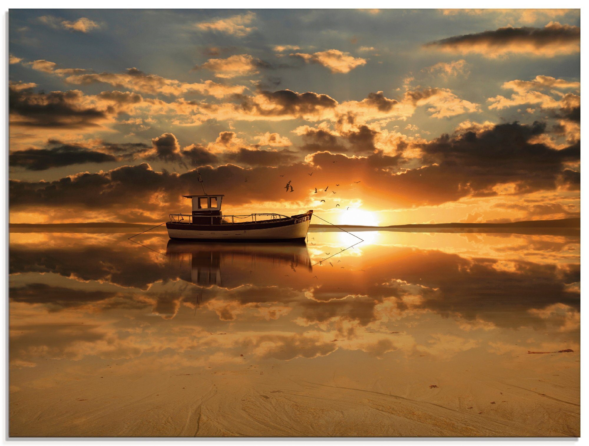 Boote im Fischerboot (1 Schiffe St), verschiedenen & Größen Das in Sonnenuntergang, Artland Glasbild