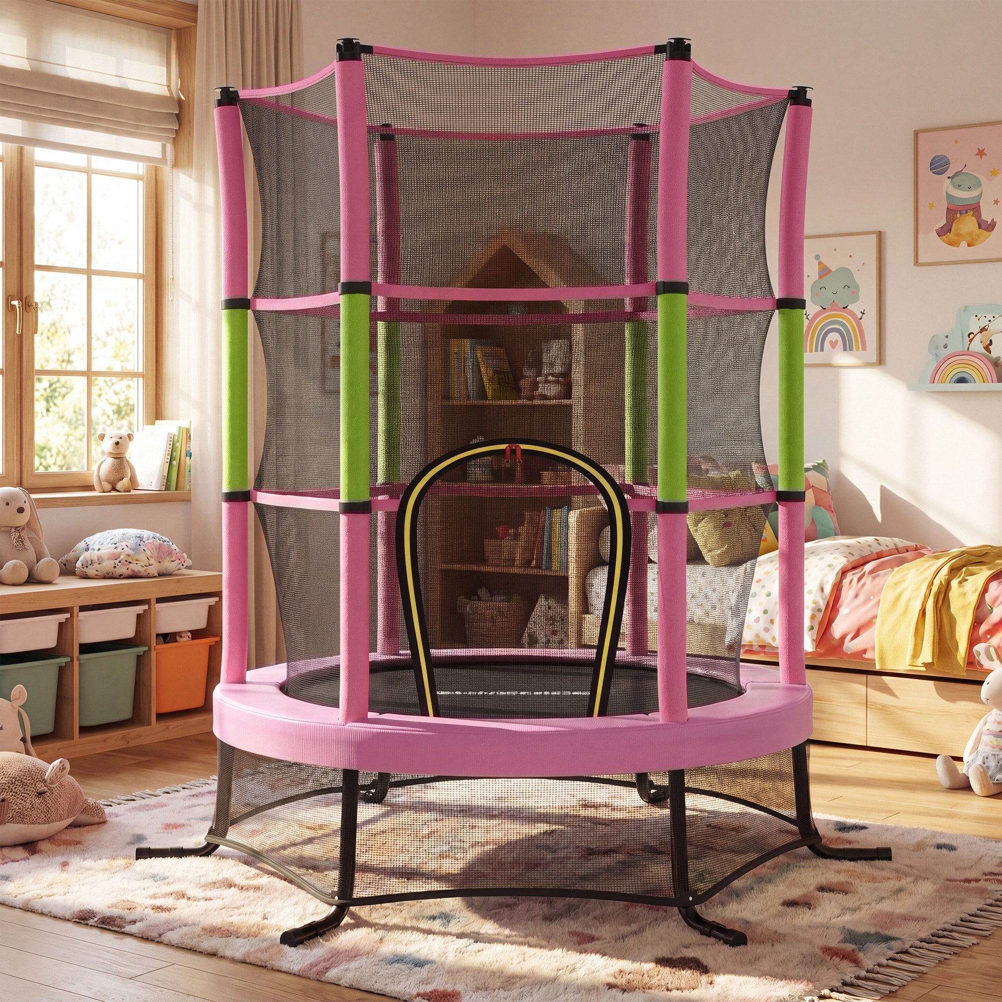 SONGMICS Kindertrampolin 174 cm Kindertrampolin mit Sicherheitsnetz, Randabdeckung, Stahlrahmen, Mini-Trampolin Fitness, Gartentrampolin, für indoor und outdoor