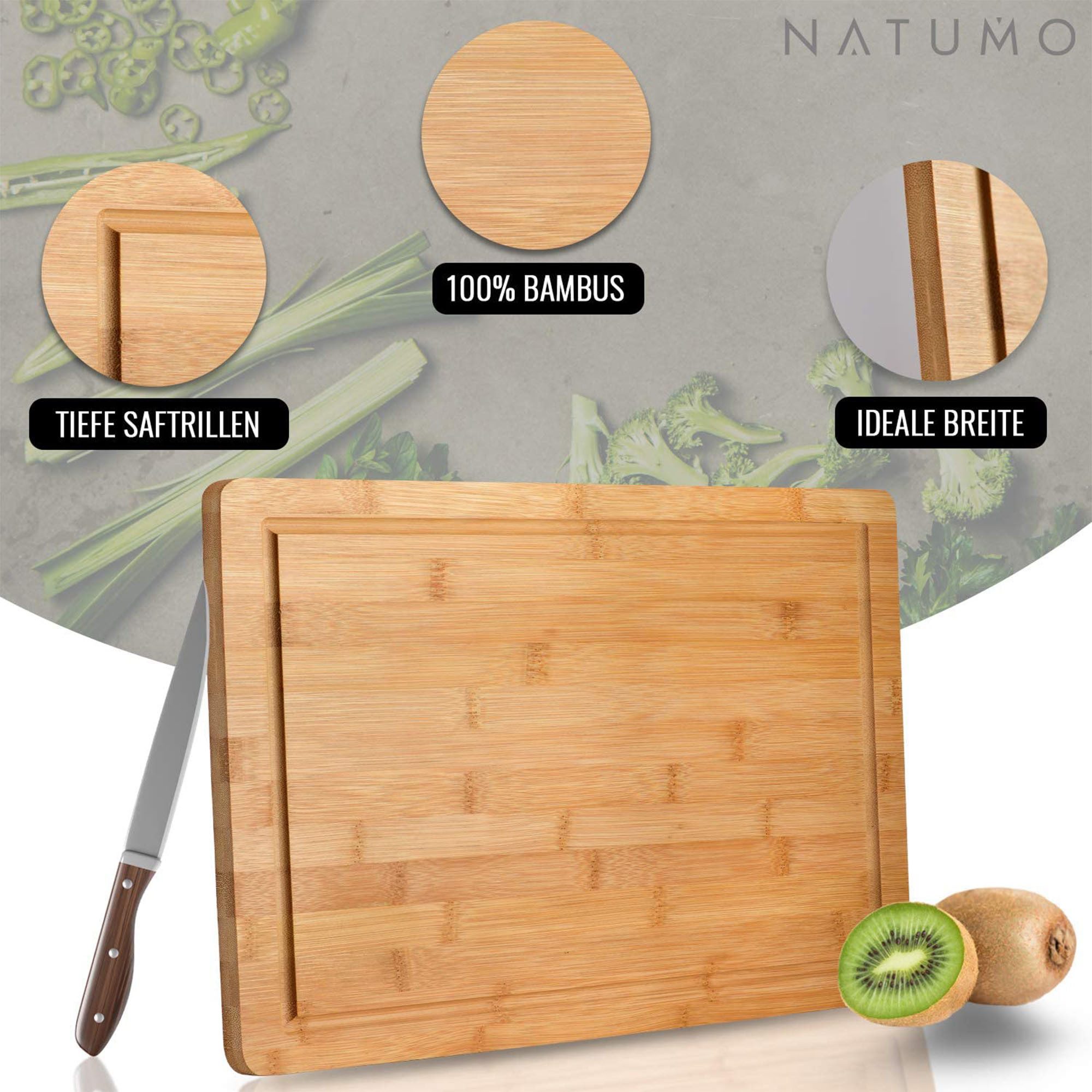 natumo Schneidebrett Schneidebrett Bambus mit Saftrille 40 x 30 cm, Bambus