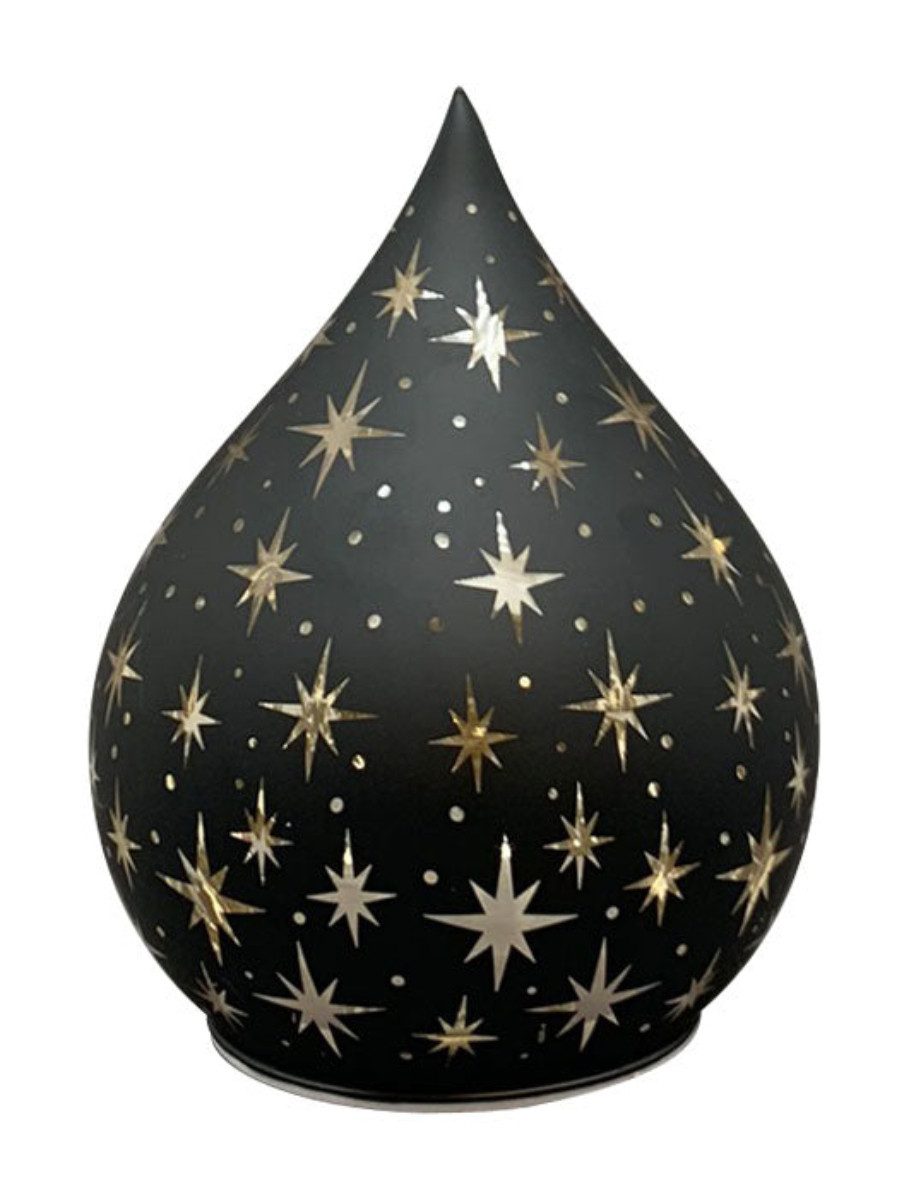 finehomegarden Dekoobjekt LED Glastropfen Licht Lumière Leuchte Glas Sterne (1 St), schwarz/gold mit Timer H12cm+15cm Weihnachten 2Größen wählbar