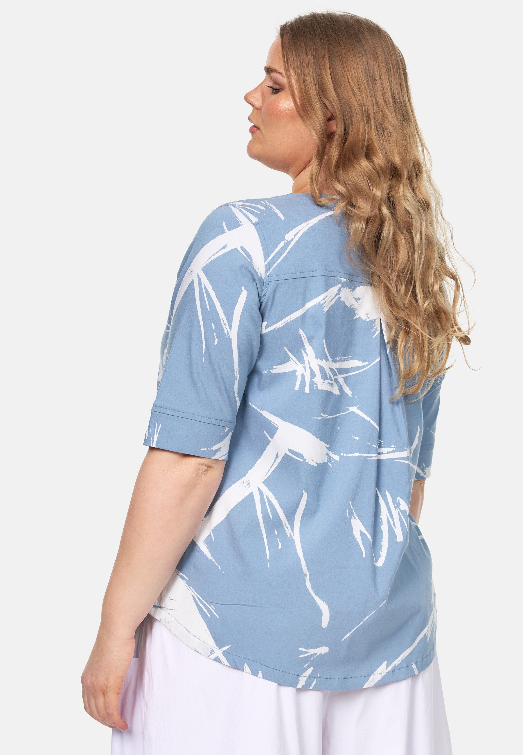Kekoo Tunikashirt Blau Shirt mit in asymmetrischem Saum 'Flora' Tunika A-Line Muster