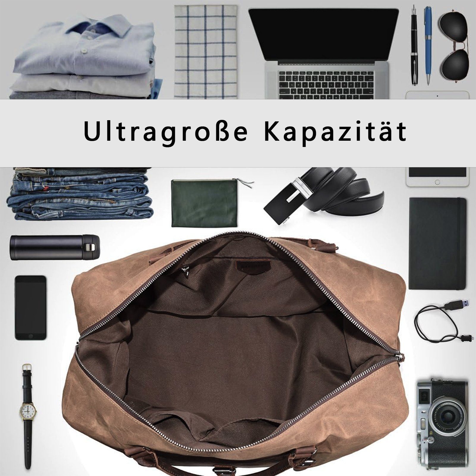 OKWISH Reisetasche Canvas Trainingstasche Sporttasche Handtasche (Fitness Tasche Schwimmtasche Übernachtungstasche, groß, Weekender, Wasserdichte), Männer Frauen Reisen Gym Urlaub Übernachtung Freizeit Arbeit Business