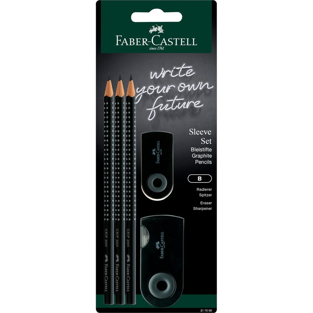 Faber-Castell Bleistift Sleeve Schreibset - Bleistifte, Spitzer, Radierer - schwarz