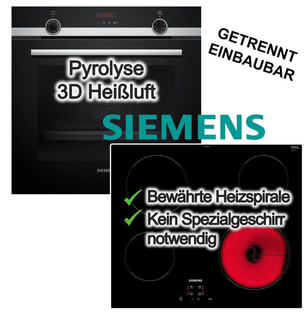 SIEMENS Elektro-Herd-Set Einbaubackofen Dampfunterstützung Pyrolyse + Glaskeramik Kochfeld, mit 1-fach Teilauszug, Pyrolyse-Selbstreinigung Hydrolyse