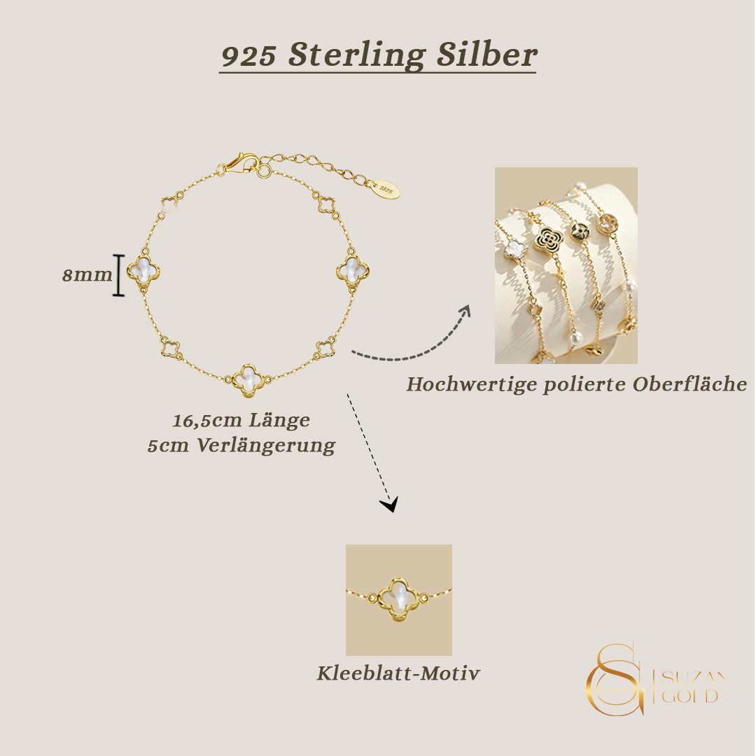 Suzan Gold Silberarmband Luckra – Armband mit Perlmutt-Kleeblättern aus 925 günstig online kaufen