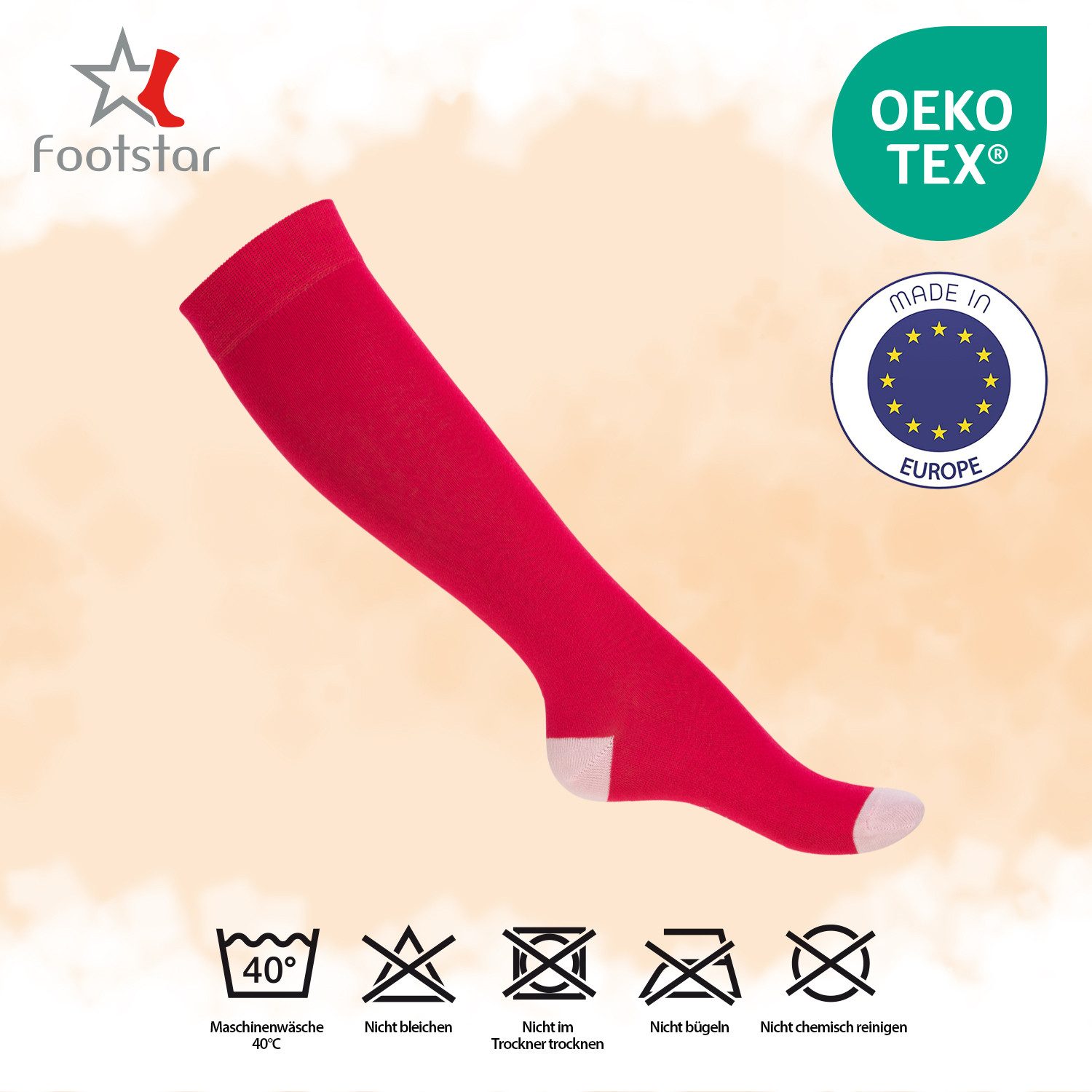 Footstar Langsocken Kinder Baumwoll Kniestrümpfe (5 Paar) abgesetzte Ferse/Spitze – Bild 3 von 4