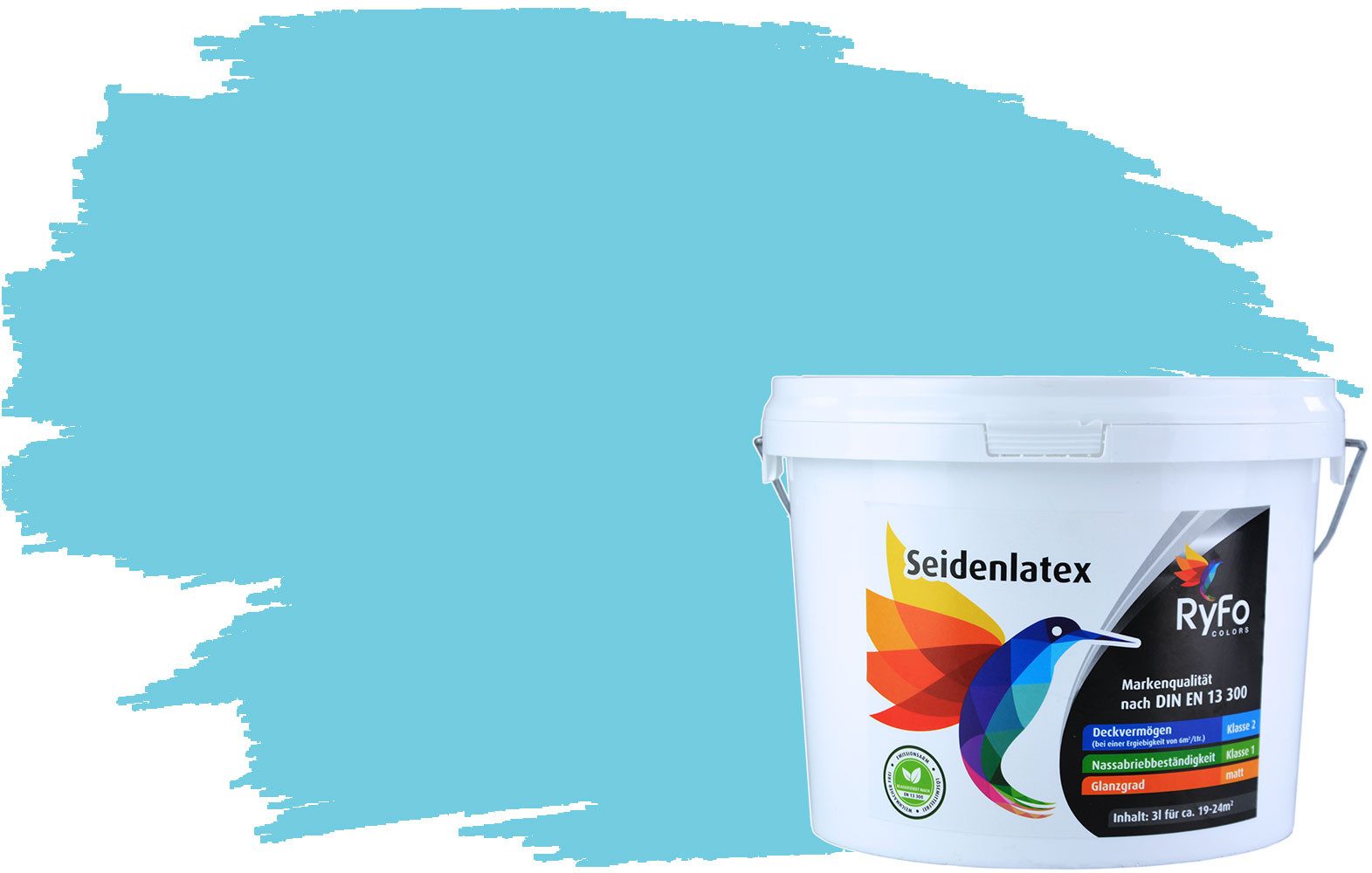 RyFo Colors Wand- und Deckenfarbe Seidenlatex Trend Himmelblau 3l, 1 L reicht für ca. 8 m², Hohe Reinigungsfähigkeit,diffusionsfähig,strukturerhaltend,geruchsarm
