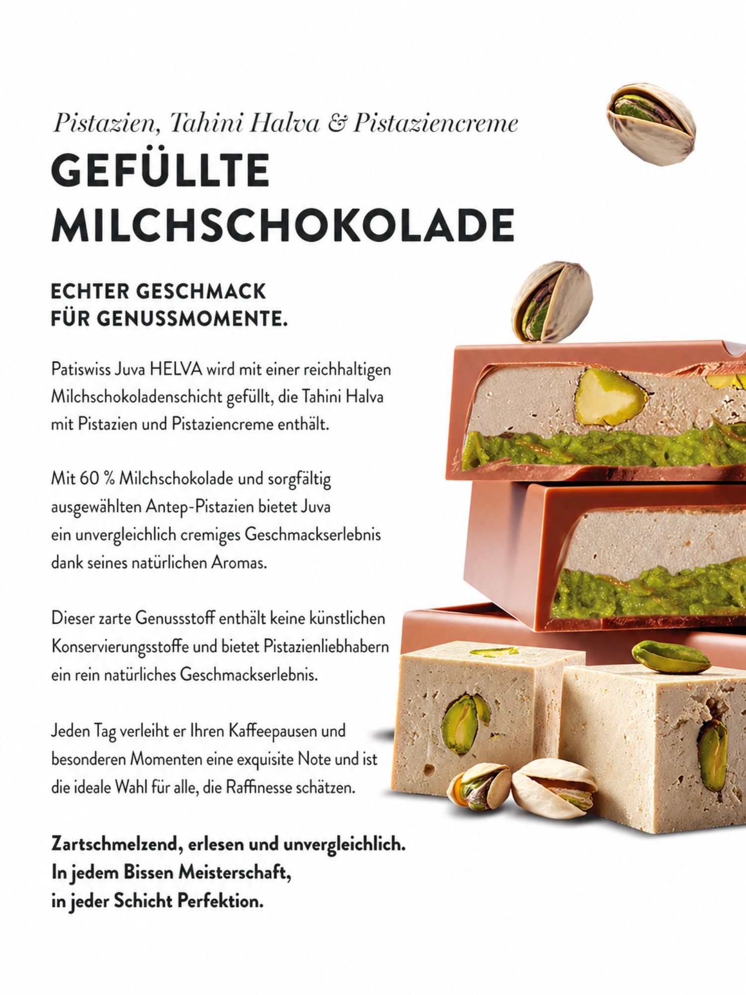 PATISLOVE Schokolade Vollmilchschokolade mit Tahini Halva & Pistaziencreme 100g, ohne Konservierungsstoffe, ohne Farbstoffe – Bild 5 von 5
