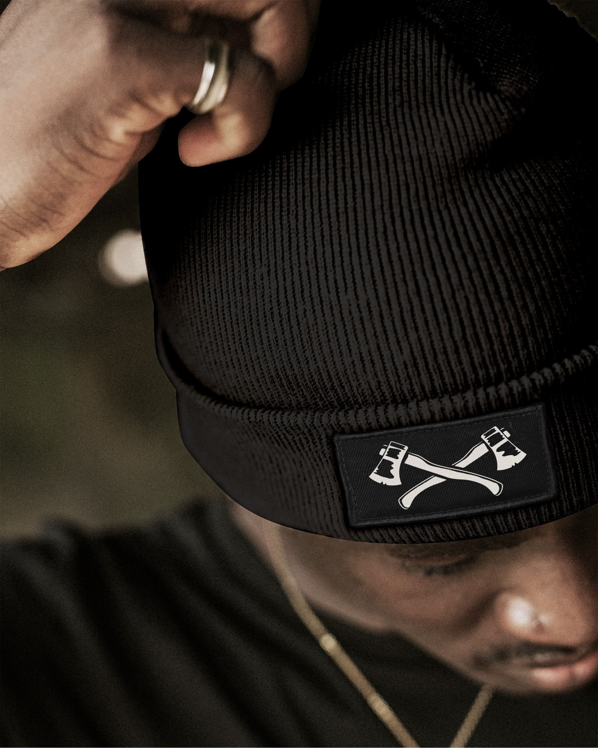 Neverless Strickmütze Herren Beanie Wintermütze mit Patch Wald Holz Axt Auf günstig online kaufen