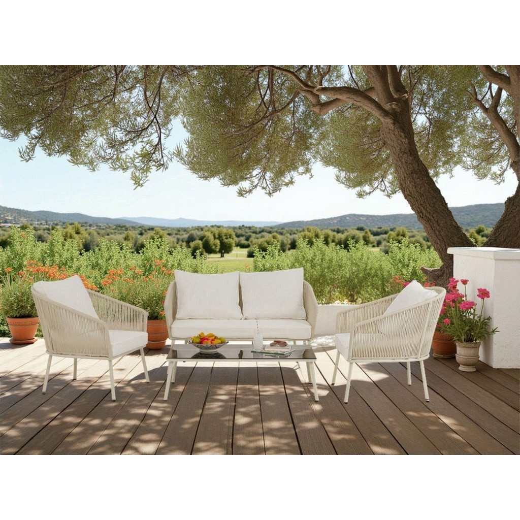 Kare Design Gartenlounge-Set Elba, (4-tlg., 2 Sessel, 1 Sitzbank, 1 Beistelltisch)