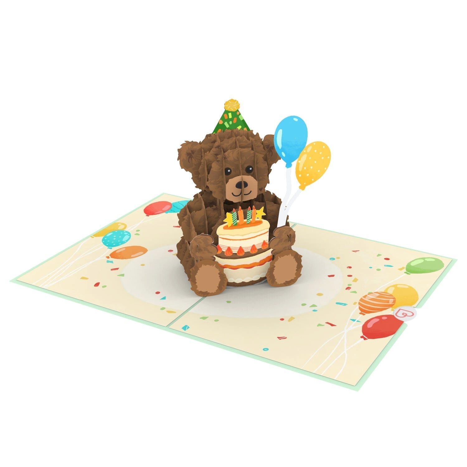 papercrush Geburtstagskarte Teddy mit Geburtstagstorte, Pop-Up Karte Geburtstag für Kinder, Handgemacht
