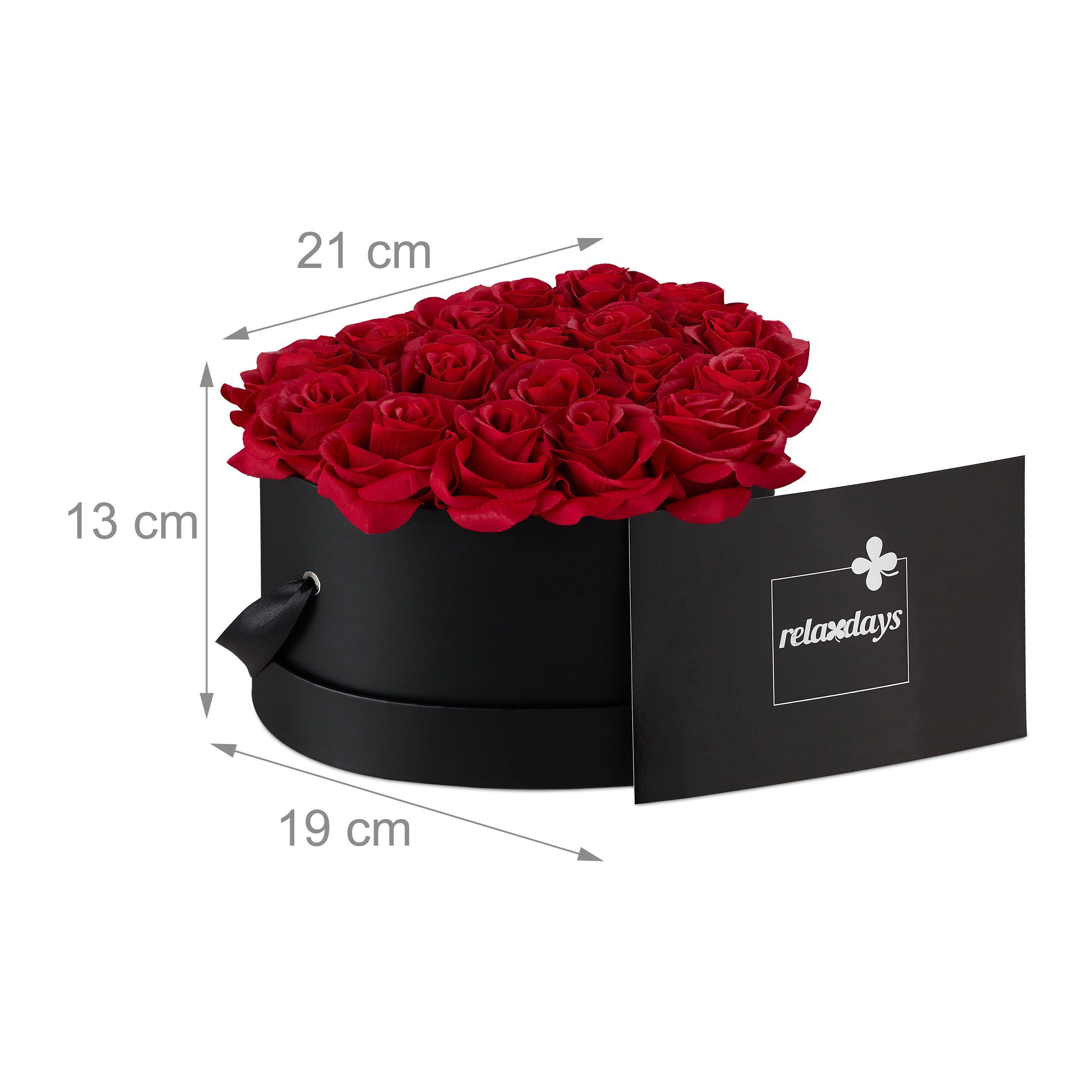 Gestecke Schwarze Rosenbox Herz Schwarz relaxdays, 13 Rosen, Rot 18 cm, Höhe Rot