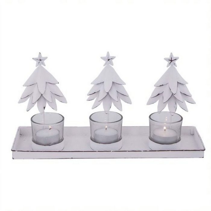 Home Society B.V. Adventsleuchter Kerzenständer Metall Creme Tannen 15cmTeelichthalter Kerzenhalter Weihnachten