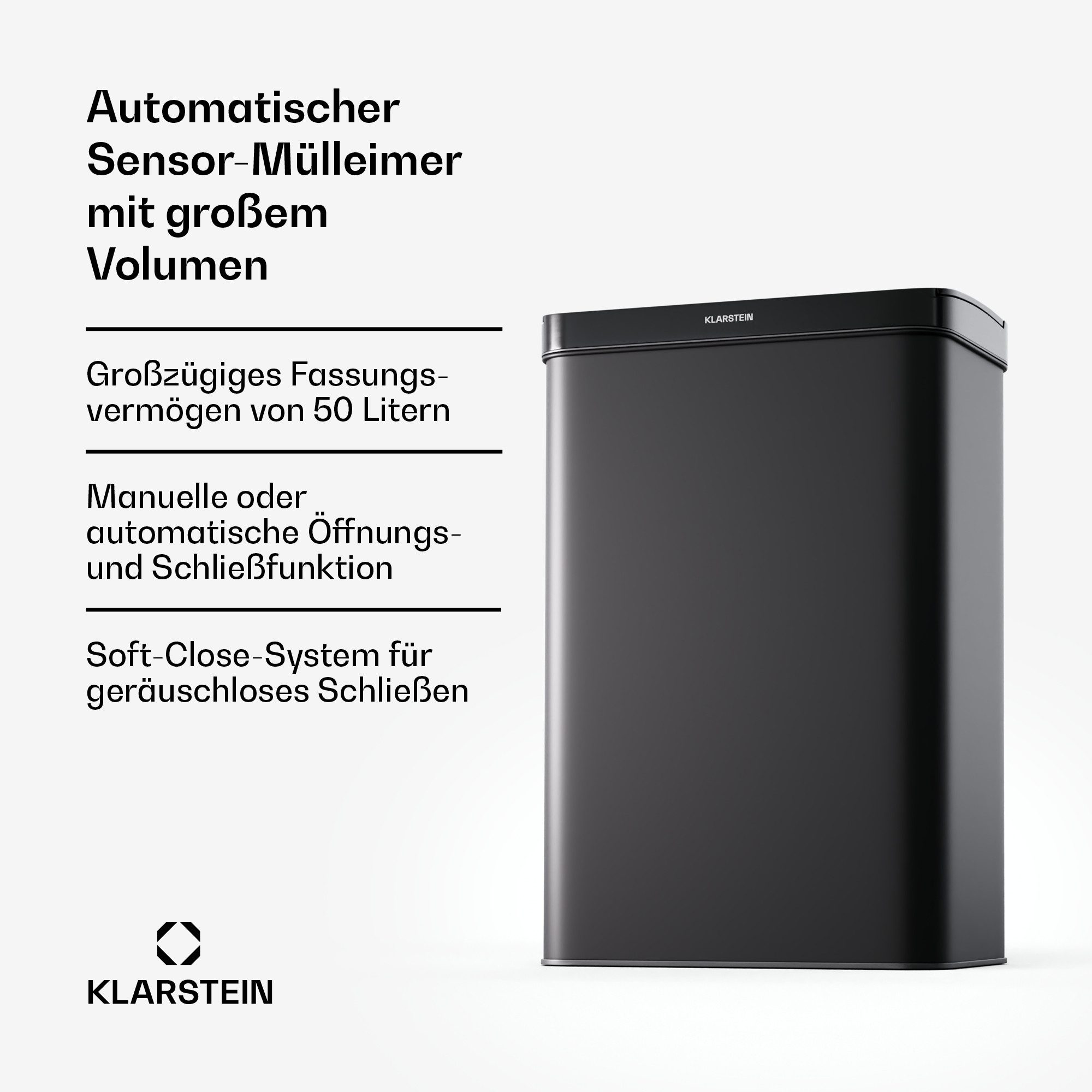 Klarstein Mülleimer Touchless sensor bin, Sensor Trash Bin Garbage Müll Geräuschlos 50 L