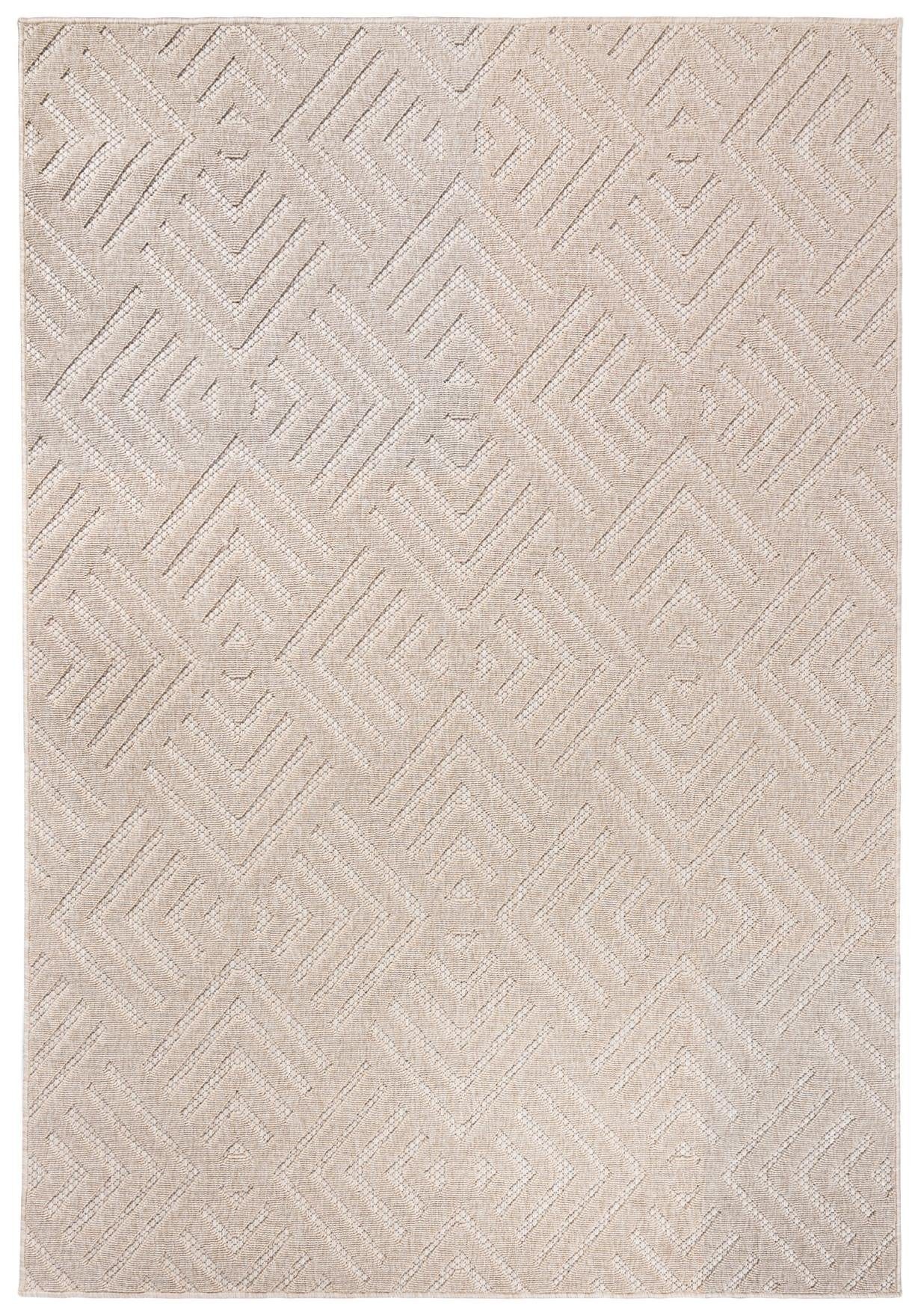 Mazovia Designteppich In- & Outdoor Teppich Wetterfest & UV-beständig Balkon - Beige Cream, 60 x 100 cm, Höhe 6 mm, Kurzflor, Weich, Pflegeleicht, Flachgewebe