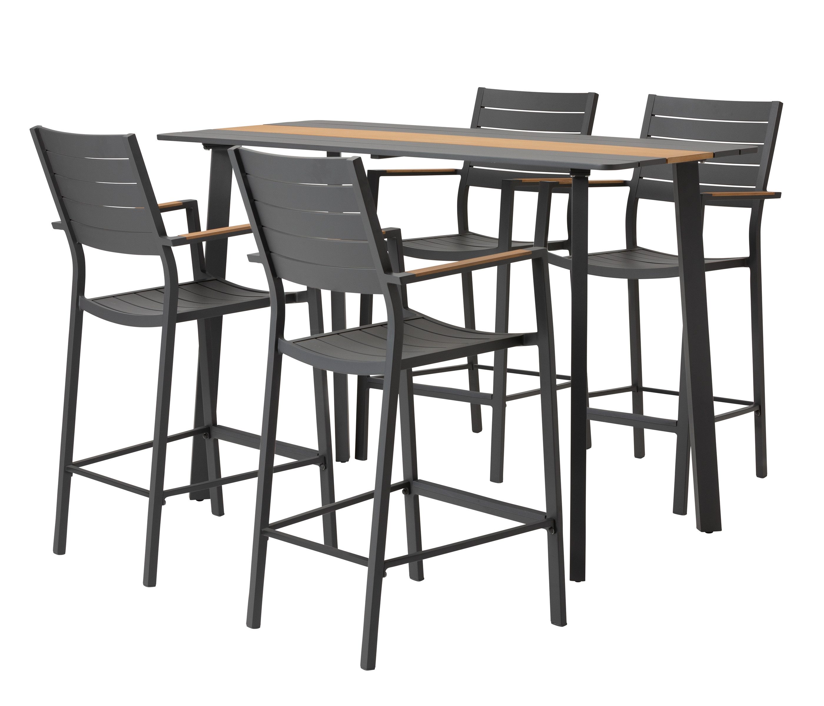 Dehner Gartenstuhl Barstuhl Montpellier, für Stehtische, 56.5 x 55.5 x 113 cm, dunkelgrau, langlebiges Alugestell, FSC®-zertifiziertes Teakholz. inkl. Sitzkissen