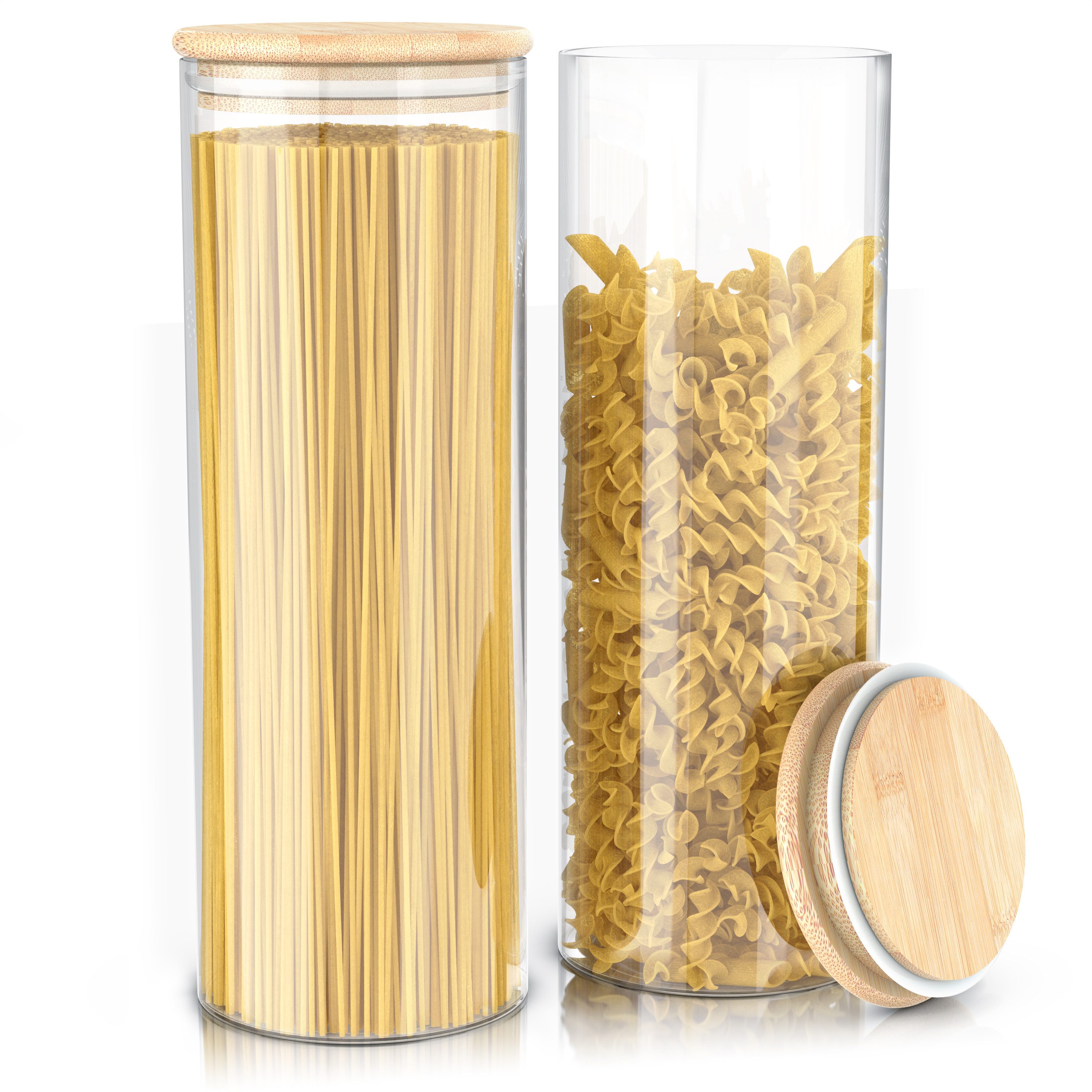 Arendo Aufbewahrungsbecher Glasbehälter-Set 2x 2,2 L Borosilikatglas mit Bambusdeckel, luftdicht, Borosilikatglas, Bambus, Silikon, (Vorratsbehälter-Set, 2-tlg. – Bild 5 von 5