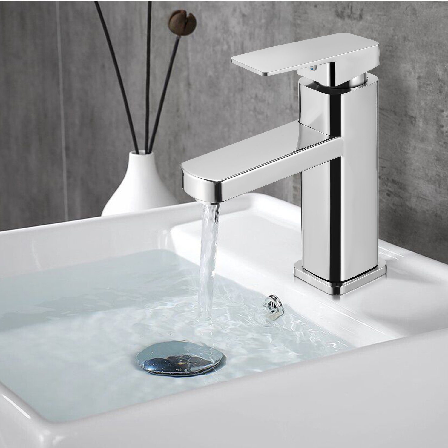 LETGOSPT Waschtischarmatur Waschtischarmatur Bad für Waschbecken eckig Edstahl Waschtisch Armatur Wasserhahn Einhebelmischer Mischbatterie Badarmatur