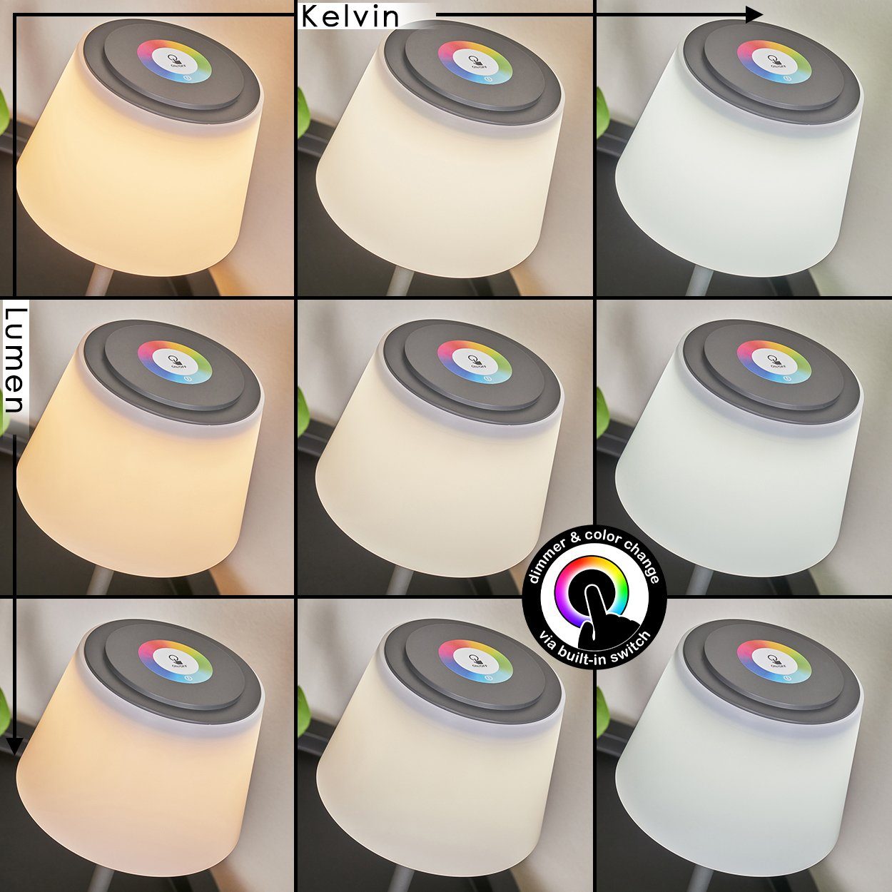 RGB-Farbwechsel, LED aus Ladefunktion, Kunststoff dimmbare hofstein Anthrazit/Weiß, Außen-Tischleuchte Tischleuchte wechselbar, C m. USB IP44 Akku, in An-/Ausschalter, m.