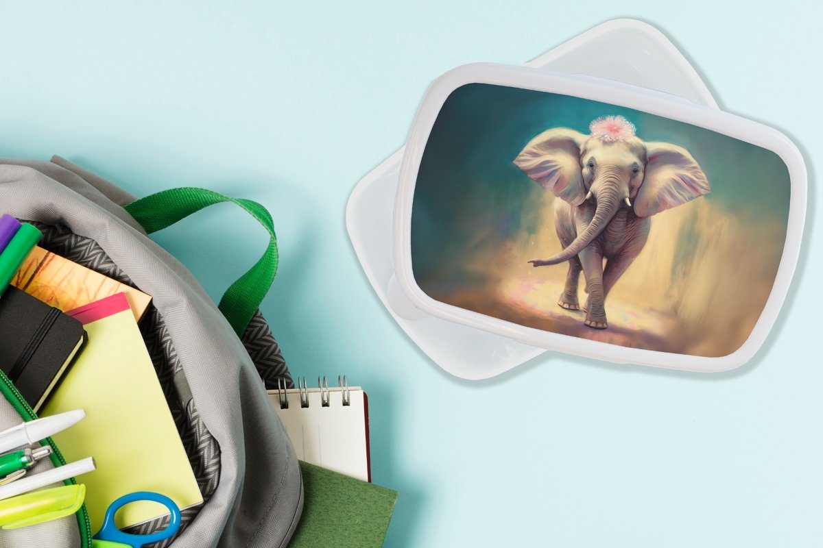 MuchoWow Lunchbox Elefant - - Blumen Porträt und Kunststoff, für Erwachsene, - Malen Brotbox (2-tlg), und weiß - Mädchen Brotdose, Jungs für - Tiere Kinder, Kinder