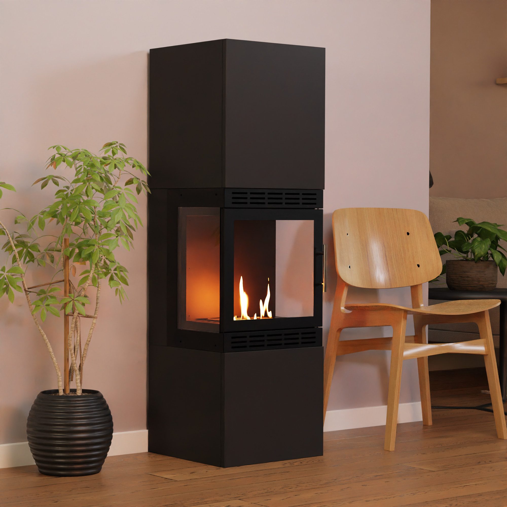 GLOW FIRE Echtfeuer-Dekokamin Lillesand Hoch Vision Ethanol Kamin, Bioethanol Kamin, 3h Brenndauer, Heizleistung mit 2KW