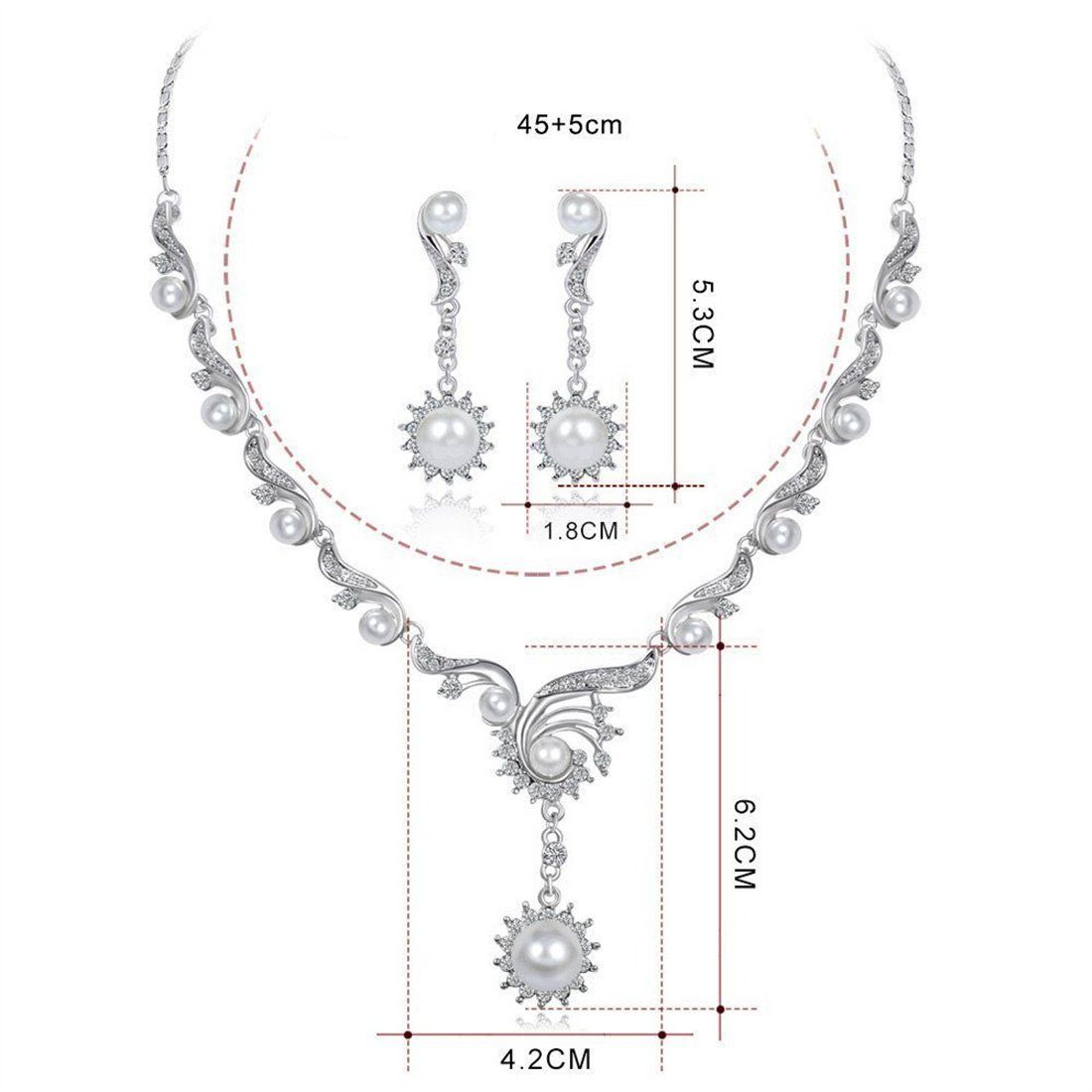 Perlen Ohrringe Charm-Ketten-Set Strasssteine (1-tlg) Halskette Set DAYUT Künstliche Anhänger