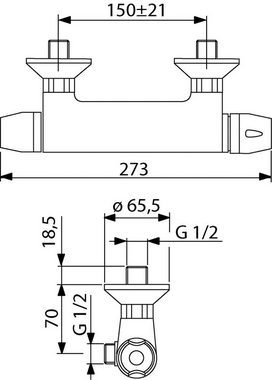 aquaSu Duscharmatur Sopotherm (Wasserhahn Küche, Duscharmatur) Thermostatmischer, Wandmontage Aufputz, Hochdruck, Chrom, 062879