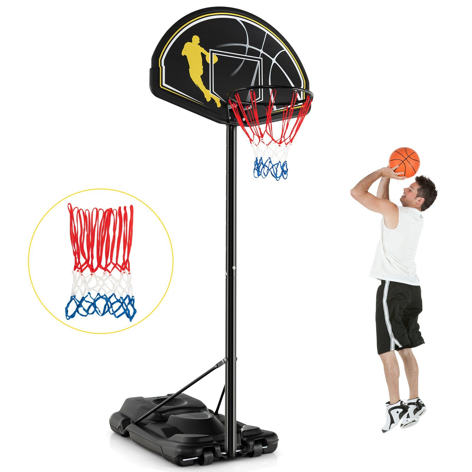 COSTWAY Basketballständer, 130-305cm höhenverstellbar, inkl. 2 Netzen