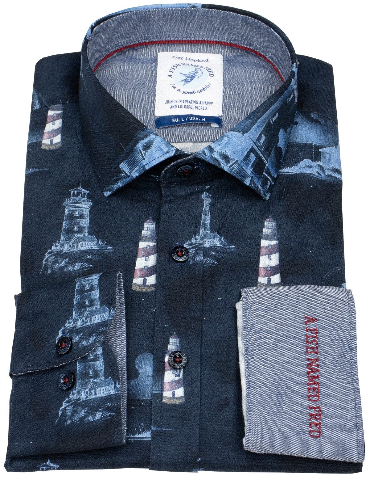 A Fish named Fred Langarmhemd leicht tailliert Kentkragen günstig online kaufen