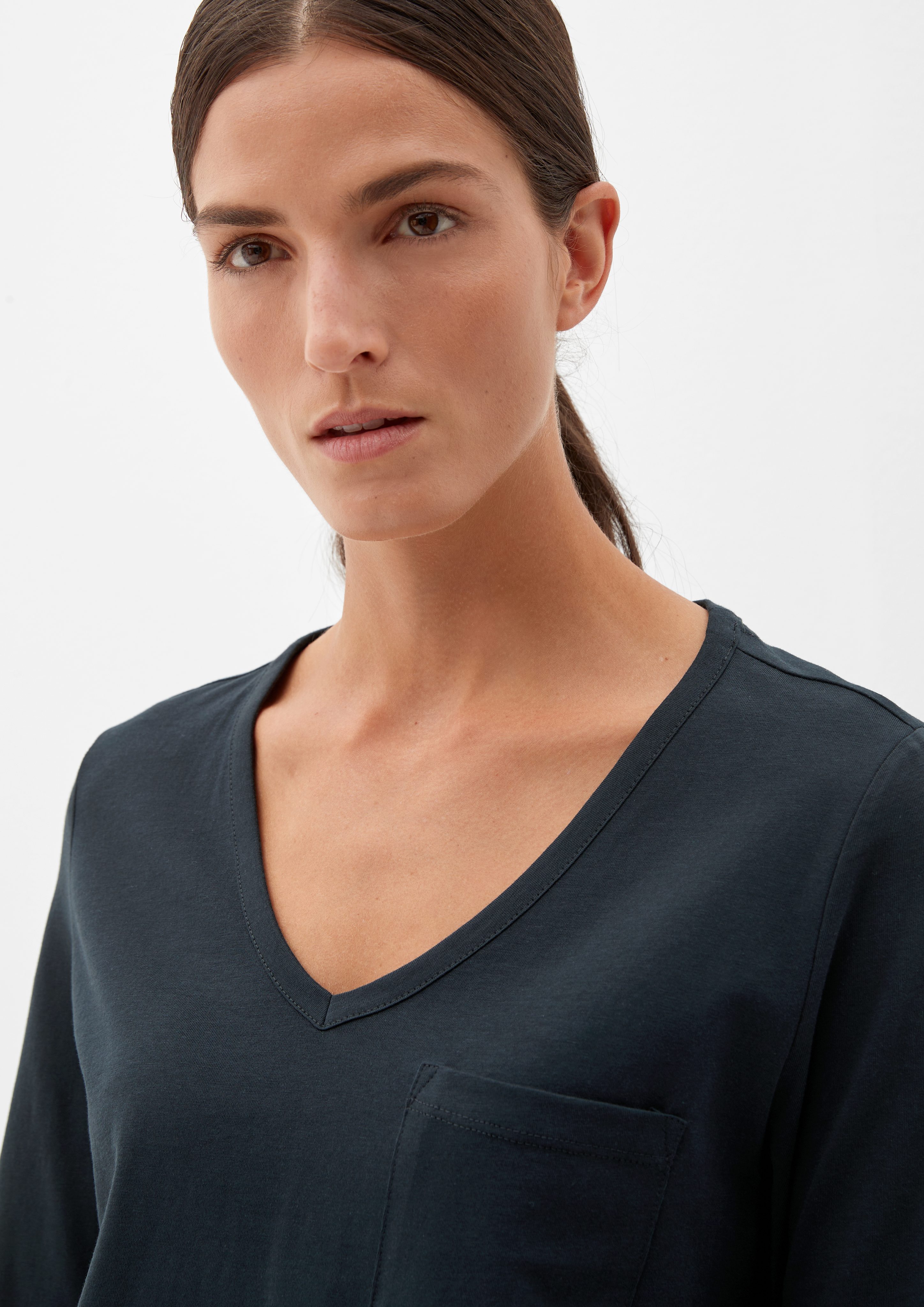 s.Oliver 3/4-Arm-Shirt V-Neck-Shirt mit Brusttasche navy