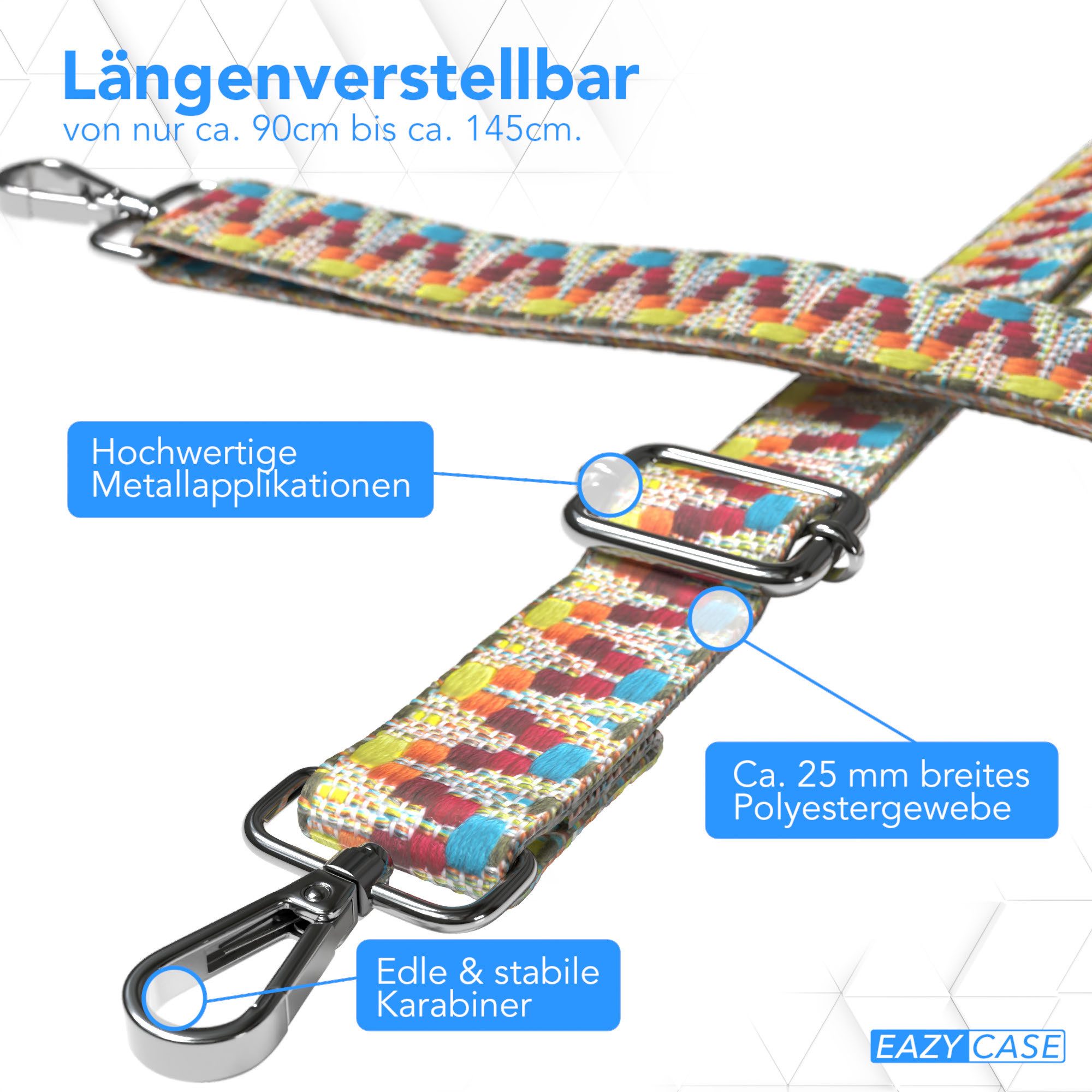 EAZY CASE Schulterriemen Ersatz Taschenriemen Boho Style Verstellbarer ZickZack Trageriemen als Ersatz für Gürteltaschen Bunt – Bild 3 von 5