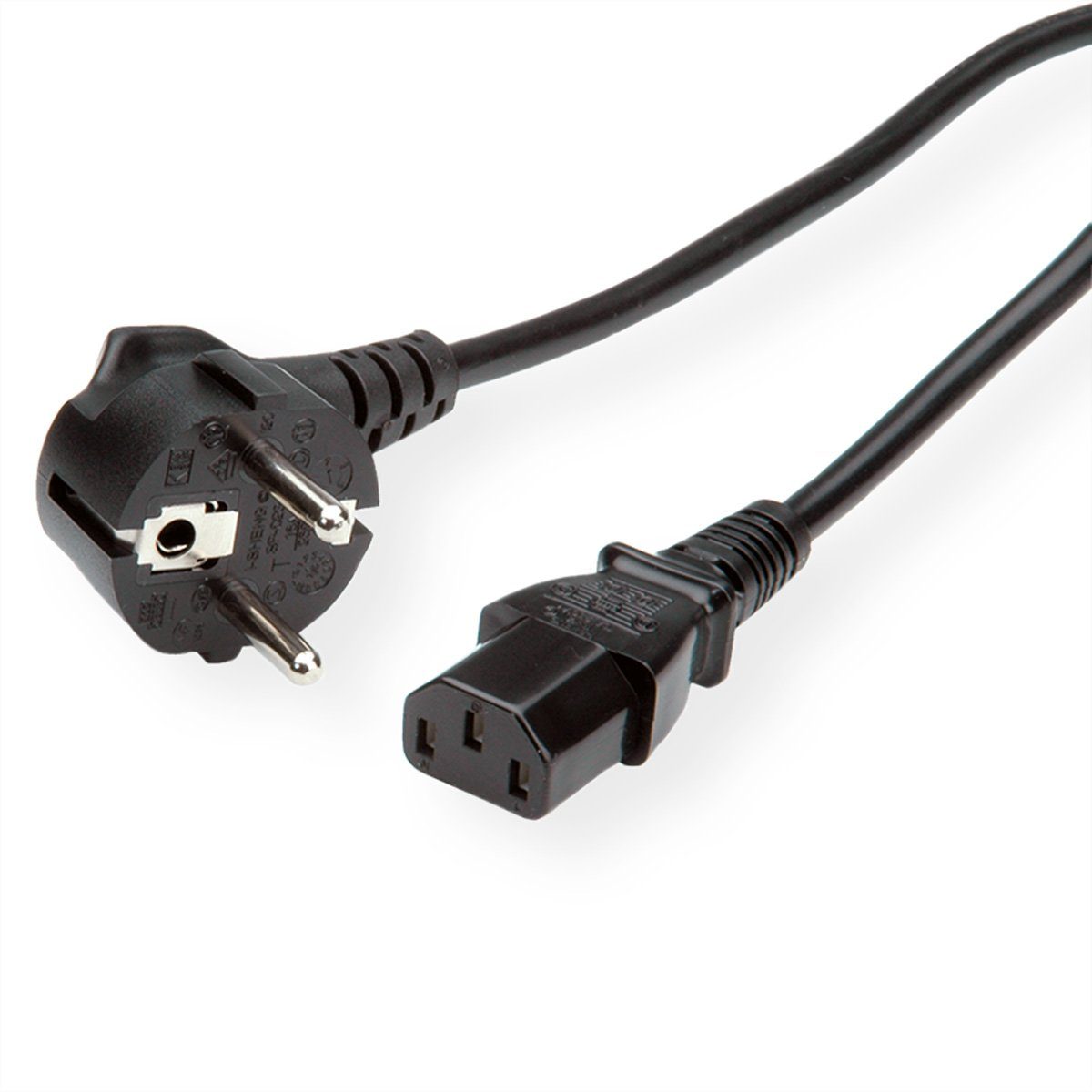 VALUE Netzkabel, gerade IEC-Buchse Stromkabel, Schutzkontakt, CEE 7/7  Männlich (Stecker), IEC320 C13, Kaltgeräte, 10A Weiblich (Buchse) (60.0 cm)