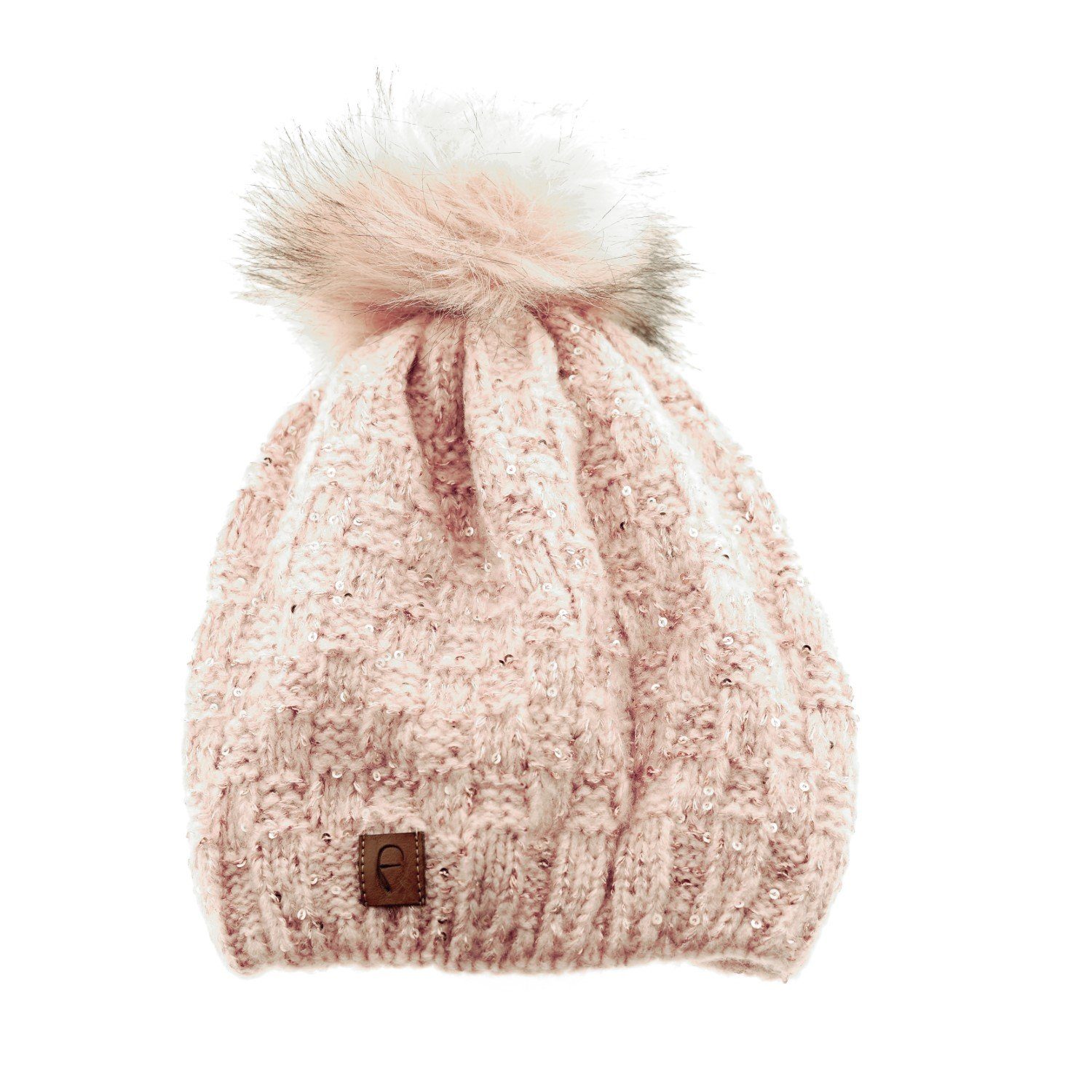 Faera Bommelmütze Mütze zum Warmhalten im Herbst oder Winter Bommel-Mütze mit Perlen