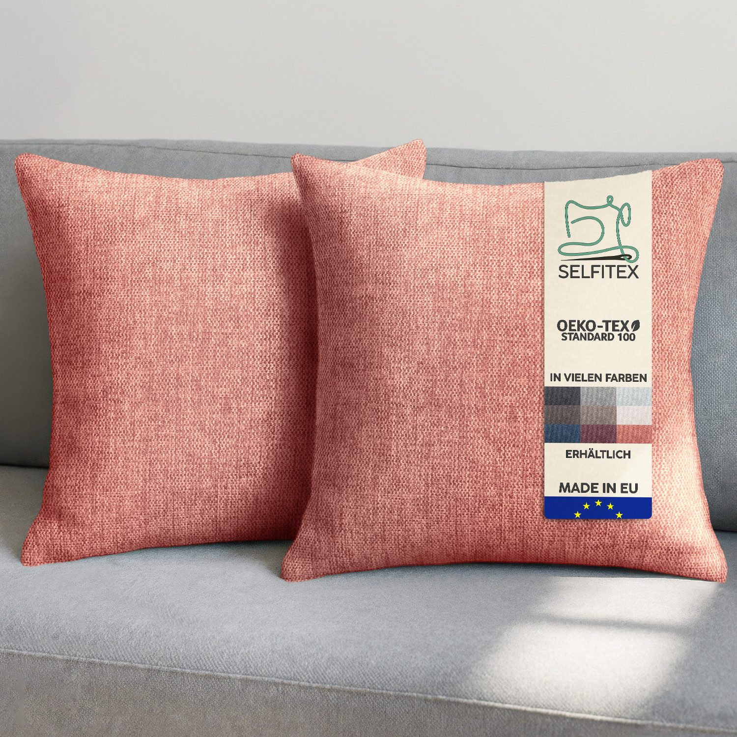 Selfitex Dekokissen 2er Set Sofakissen 30x50/40x40/50x50 inkl. Füllkissen, Canvas Stoff, strukturierte Oberfläche, fein meliert, in Handarbeit gefertigt