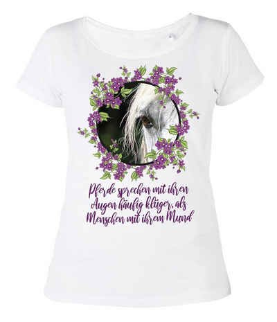 Tini - Shirts Print-Shirt Pferde Damen T-Shirt hochwertiges Damenshirt aus wechem Baumwollstoff, Motiv: Pferdeauge