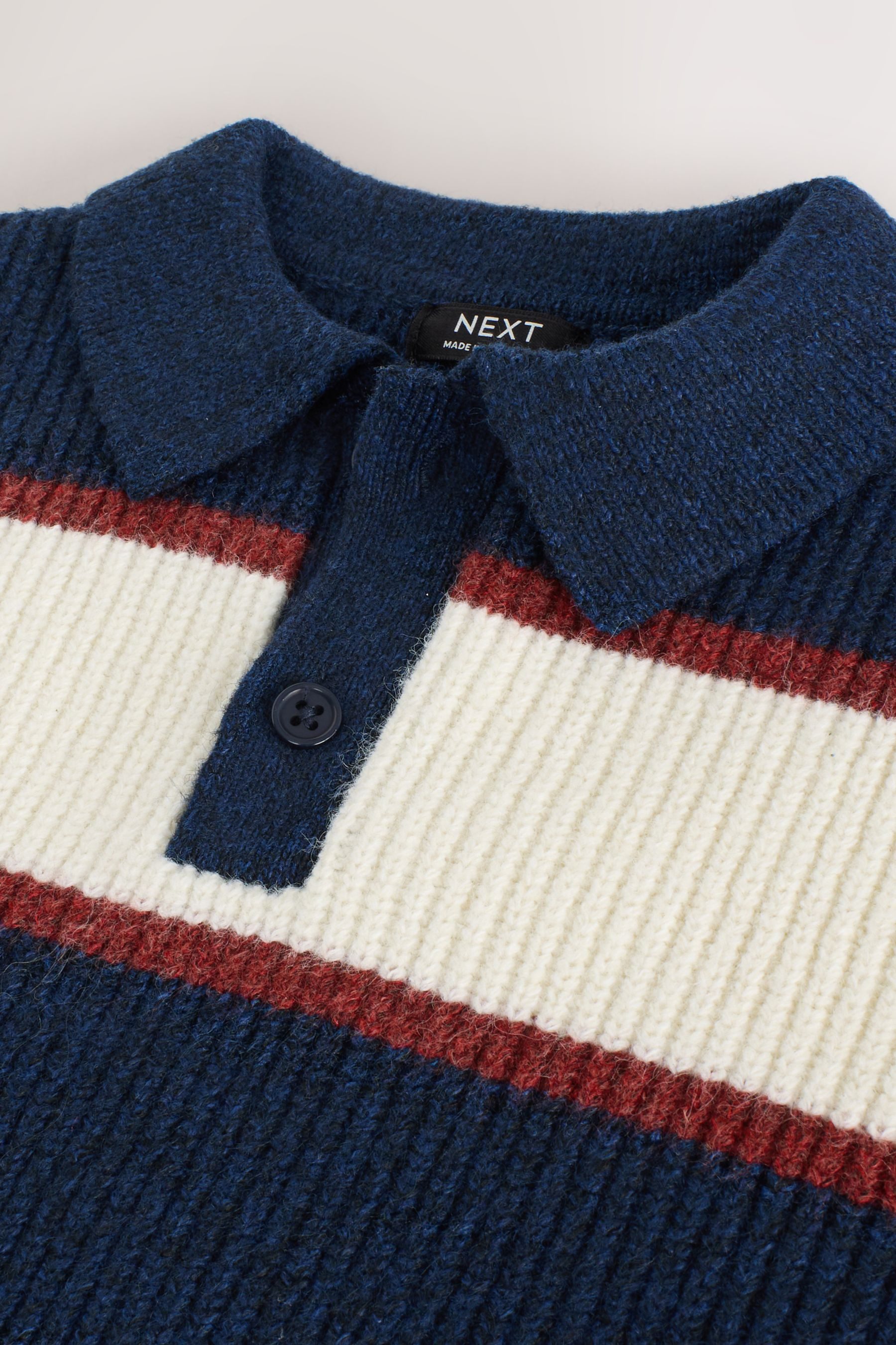 Next Polokragenpullover Gestricktes Rugby-Poloshirt mit Streifen (1-tlg)