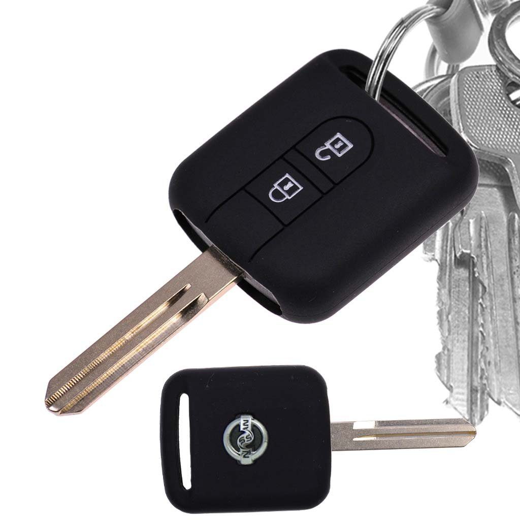 mt-key Schlüsseltasche Autoschlüssel Softcase 2 Primera Silikon Tiida Schwarz, Almera für X-Trail II Note Tasten Qashqai Schutzhülle Nissan