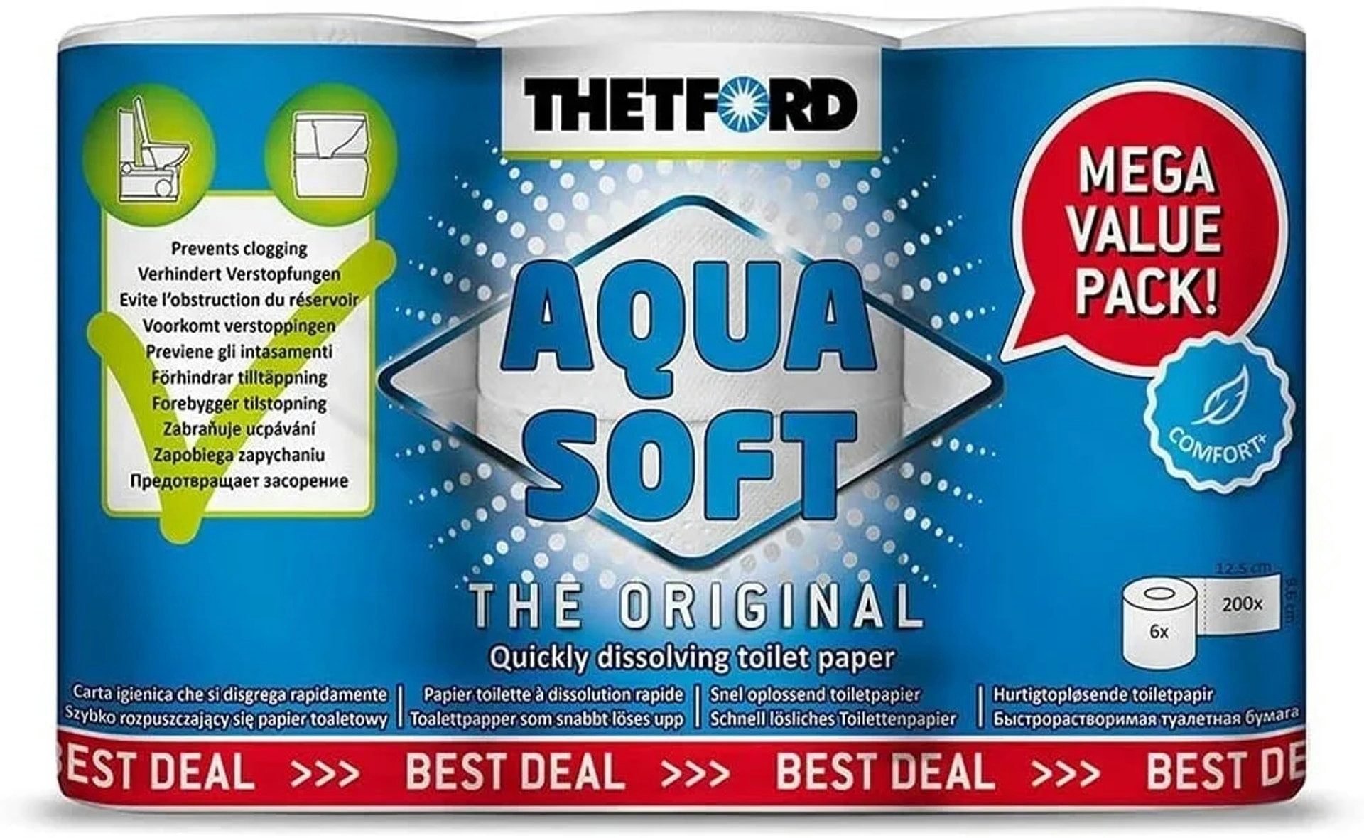 THETFORD Parkettkleber Aqua Soft Toilettenpapier 1 Packung = 6 Rollen, (Packung)