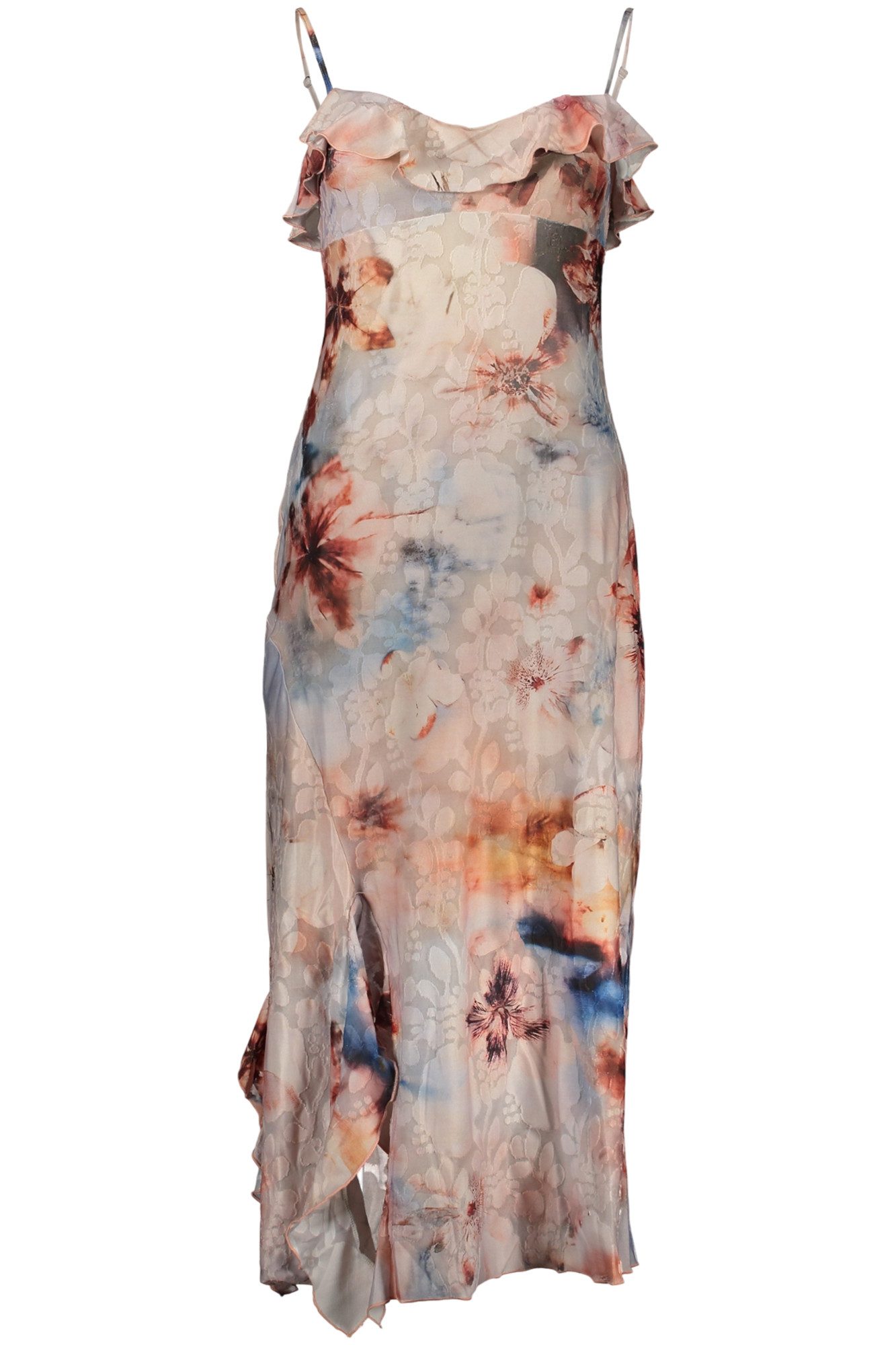 Desigual Partykleid Rosa langes gemustertes Damenkleid mit verstellbaren Trägern