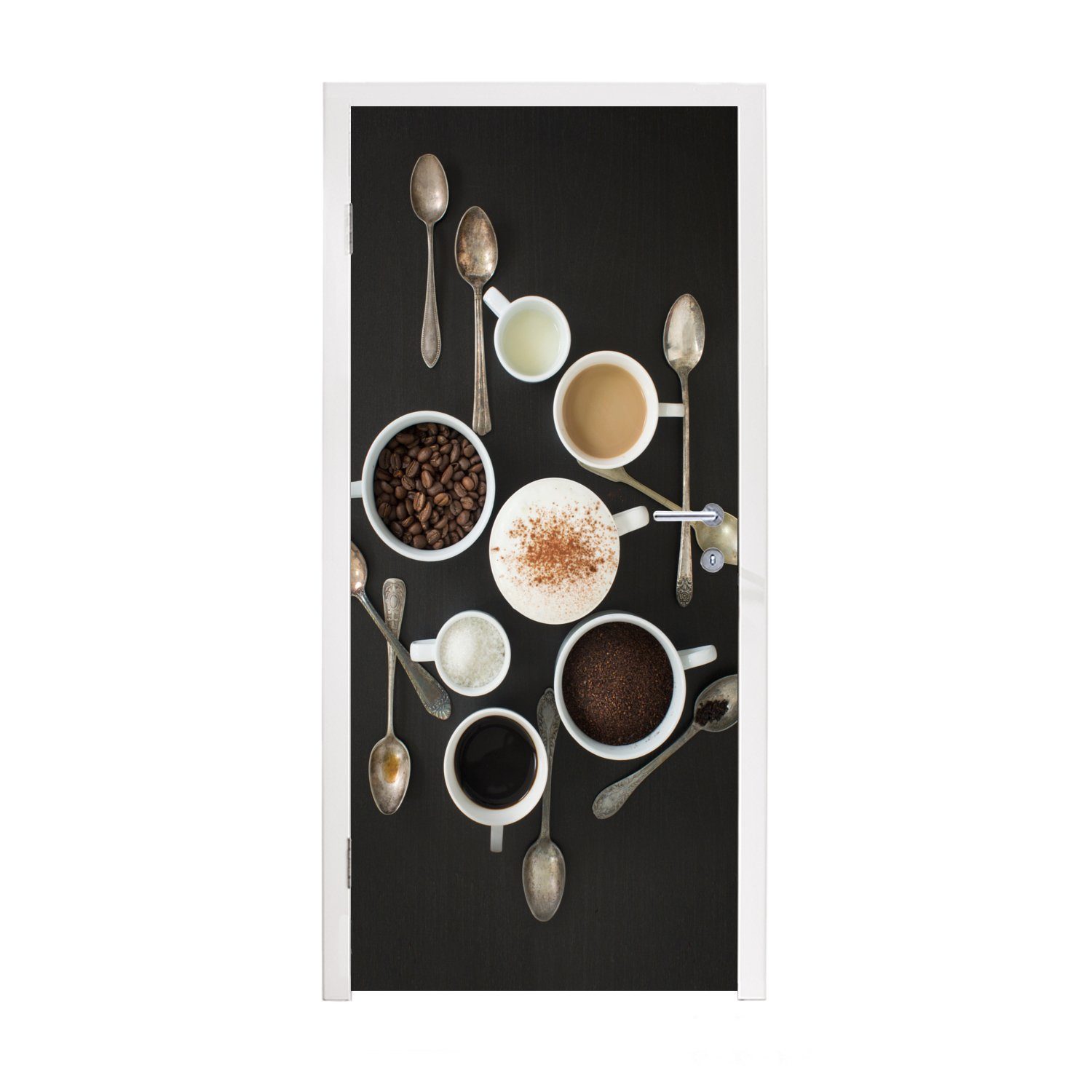 auf von oben Tür, von Blick Matt, Türaufkleber, die bedruckt, Fototapete MuchoWow Ein 75x205 Inhaltsstoffe (1 für Türtapete St), Kaffee, cm