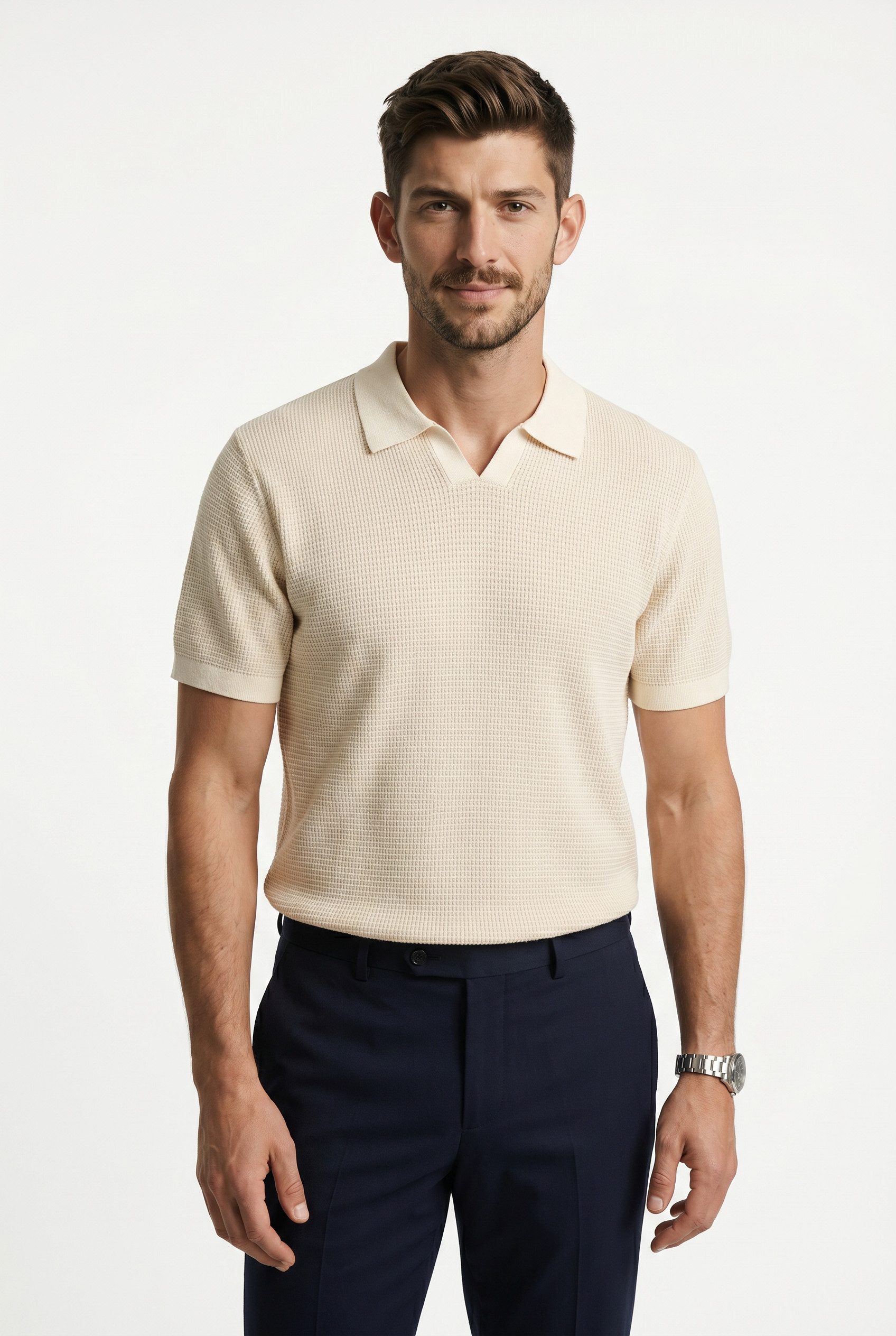 Jack & Jones Polokragenpullover JPRBLAHUDSON KNIT SPLIT NECK SS SN Baumwolle